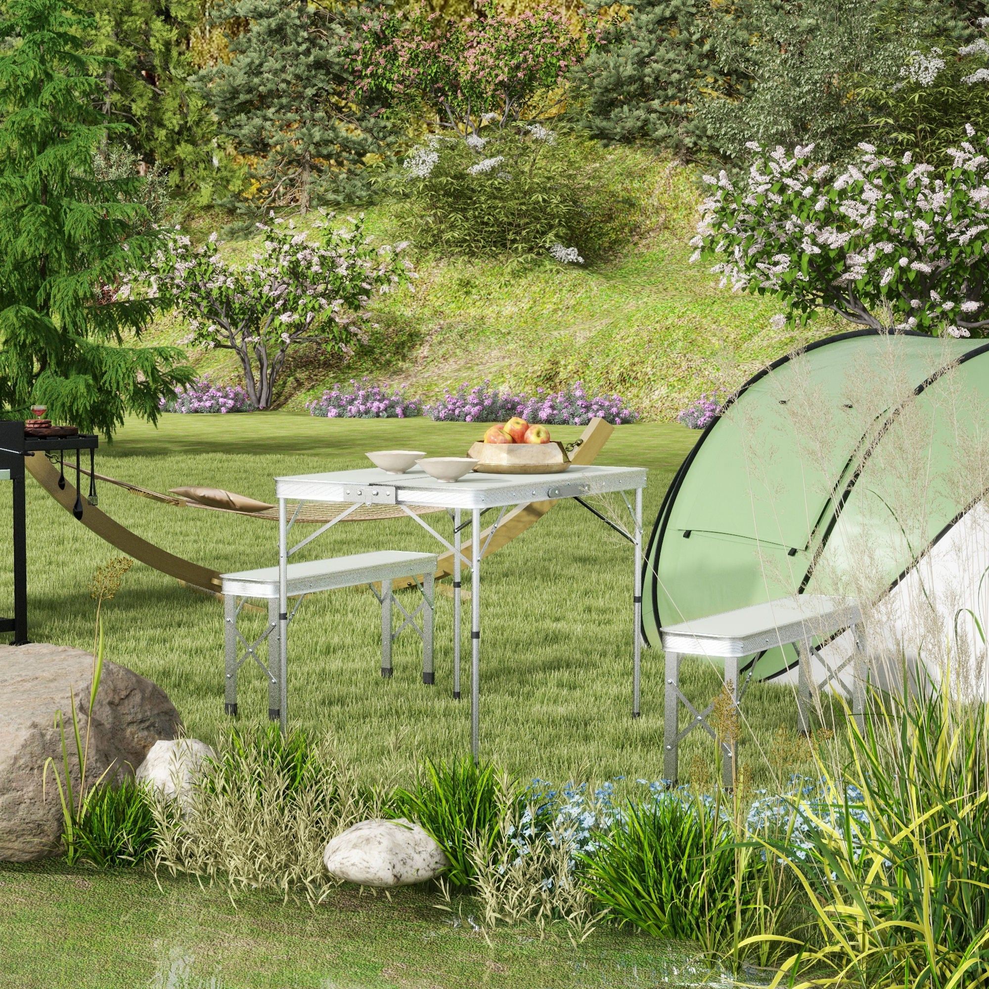 Outsunny Camping Picnic Table and 2 Benches Folding Aluminium Garden Table Set - Image 2
