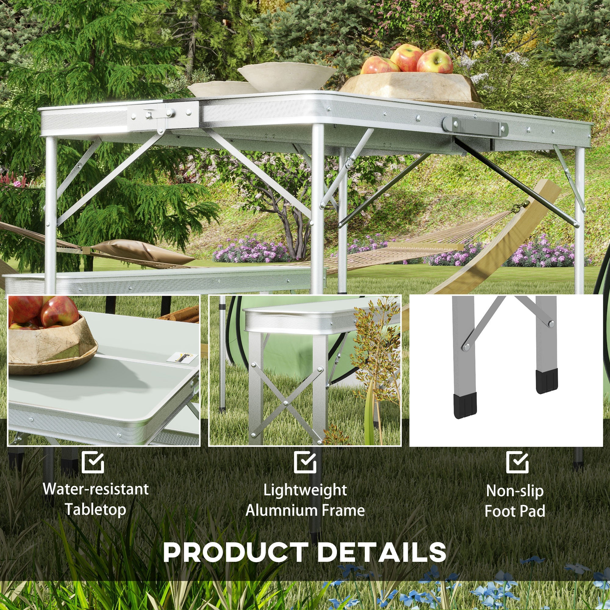 Outsunny Camping Picnic Table and 2 Benches Folding Aluminium Garden Table Set - Image 4