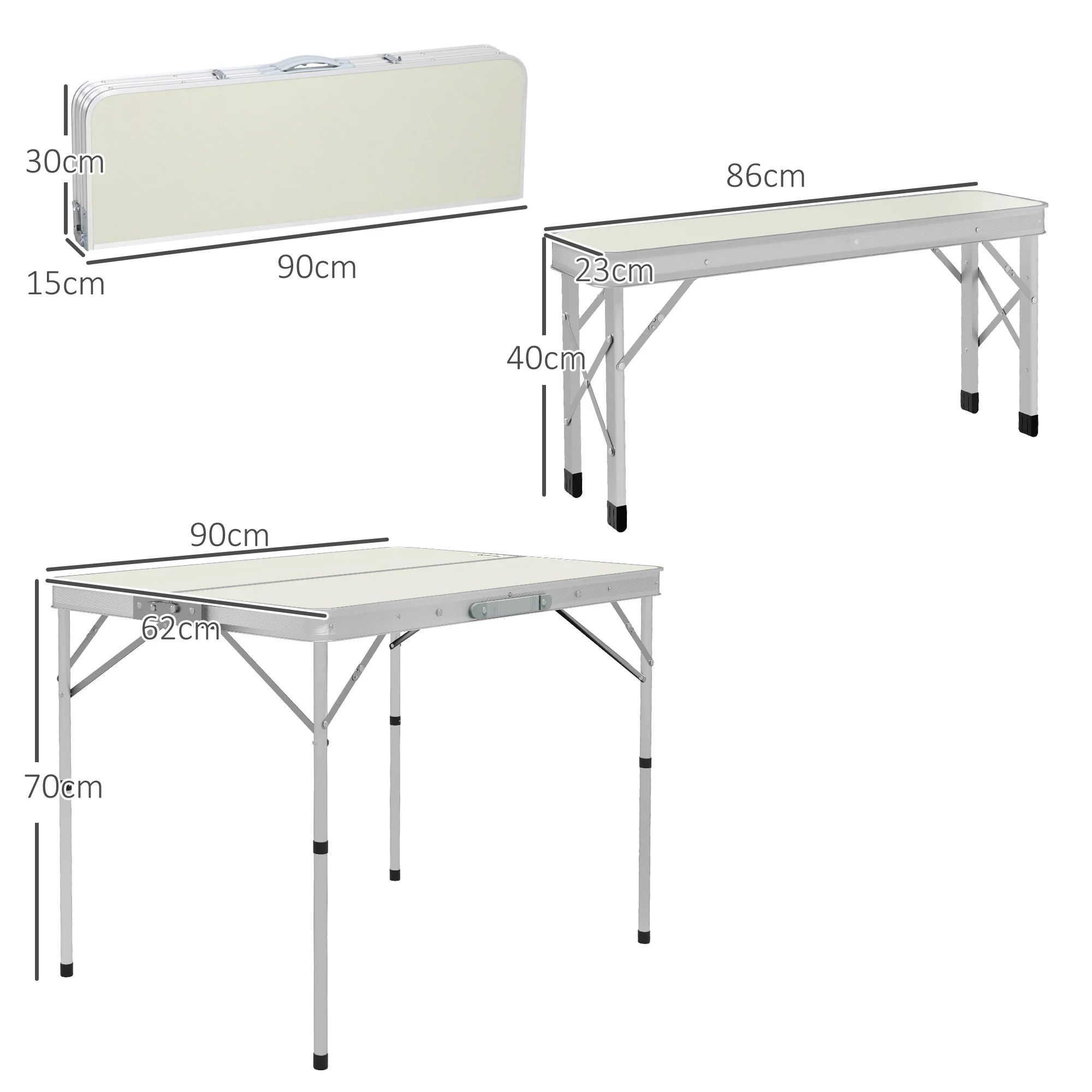Outsunny Camping Picnic Table and 2 Benches Folding Aluminium Garden Table Set - Image 5