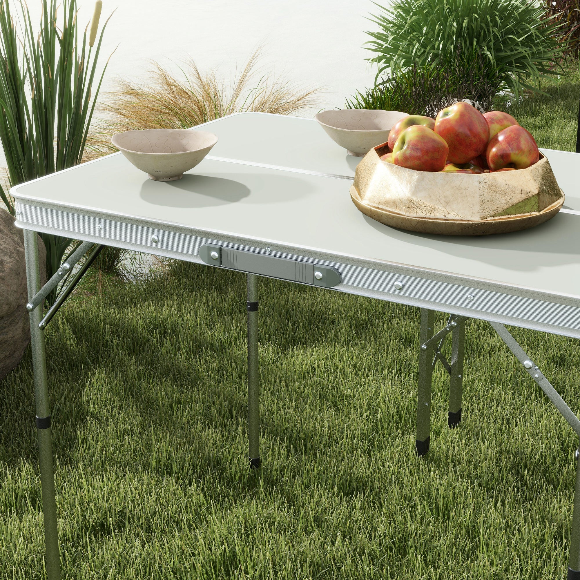 Outsunny Camping Picnic Table and 2 Benches Folding Aluminium Garden Table Set - Image 7