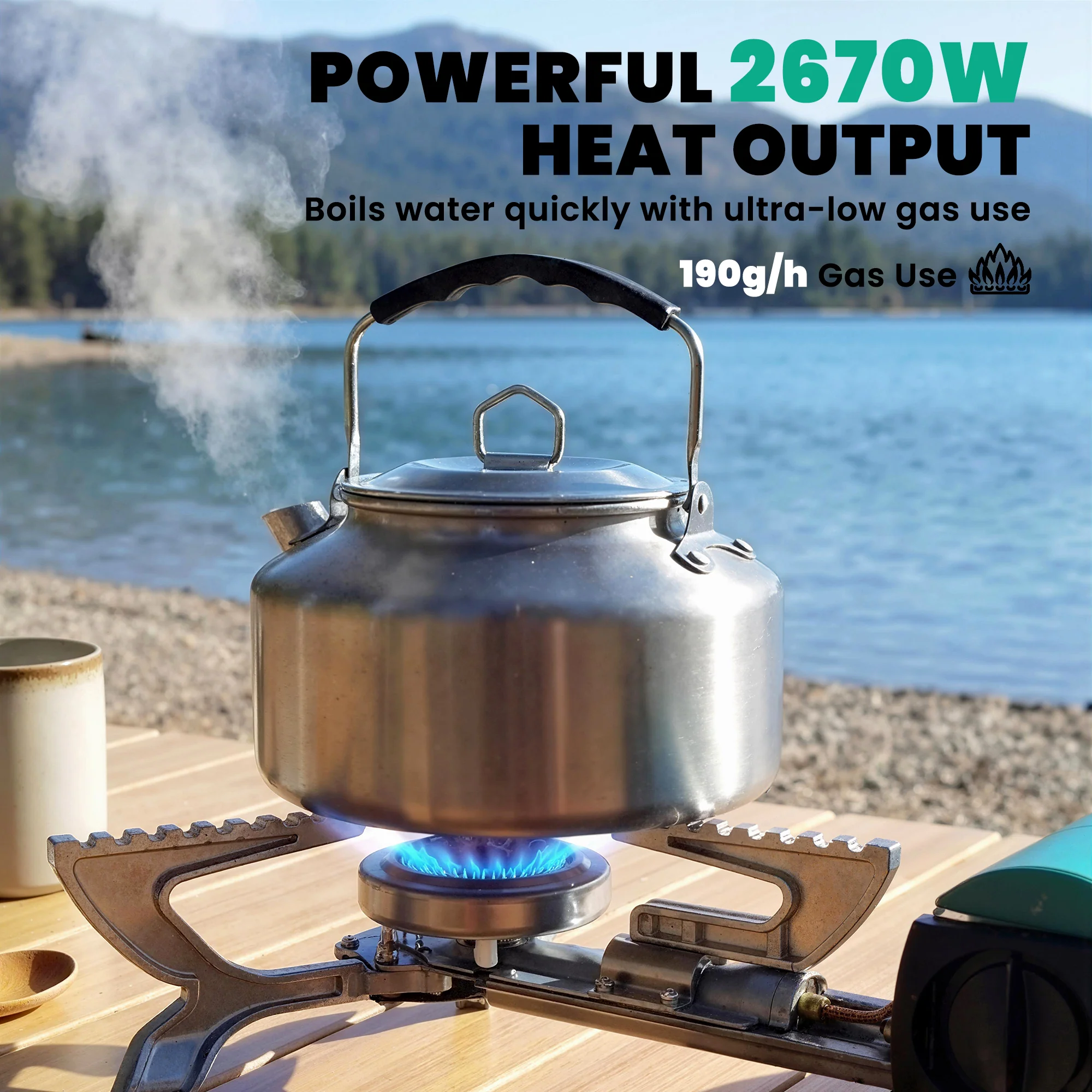 Outsunny Camping Stove With Safety Shut-Off, Piezo Ignition Gas Stove Green - Image 3