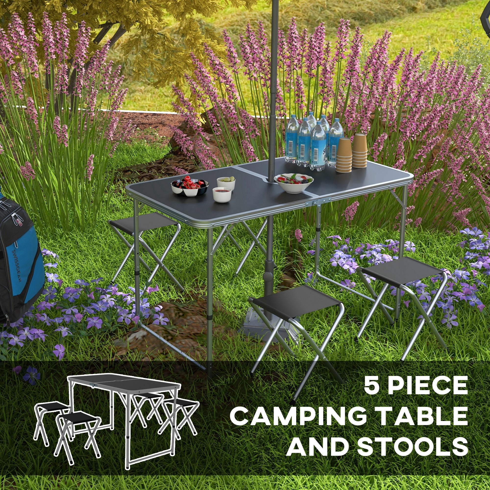 Outsunny Camping Table and Chairs Outdoor Indoor Use for BBQ Picnic Garden - Image 3
