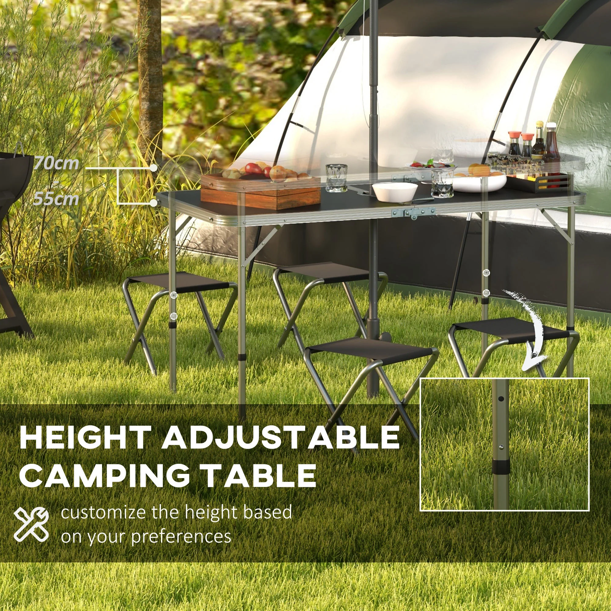 Outsunny Camping Table and Chairs Outdoor Indoor Use for BBQ Picnic Garden - Image 4