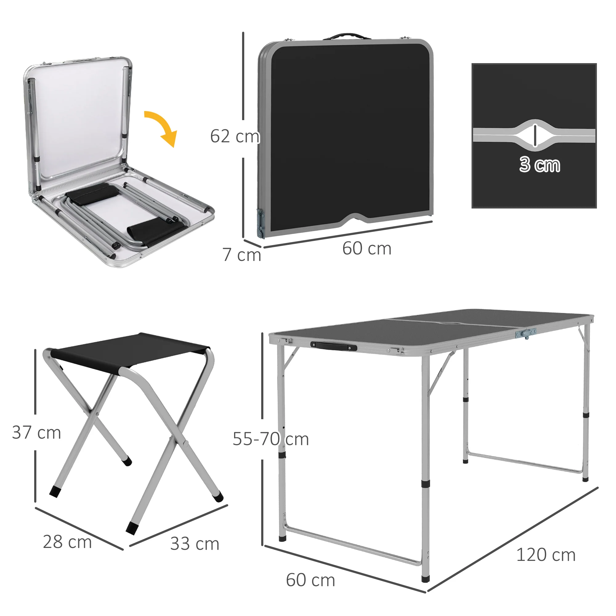 Outsunny Camping Table and Chairs Outdoor Indoor Use for BBQ Picnic Garden - Image 5