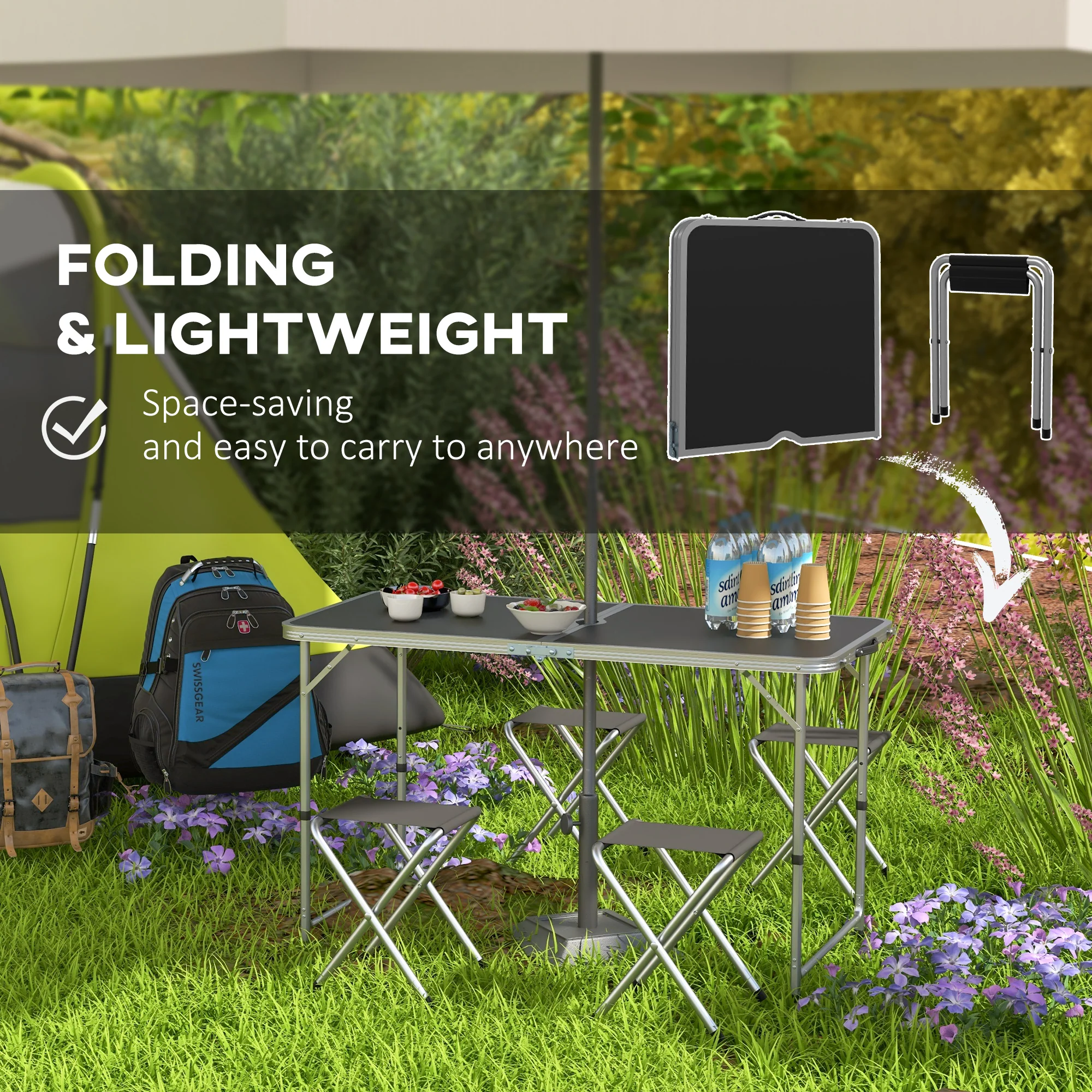 Outsunny Camping Table and Chairs Outdoor Indoor Use for BBQ Picnic Garden - Image 7