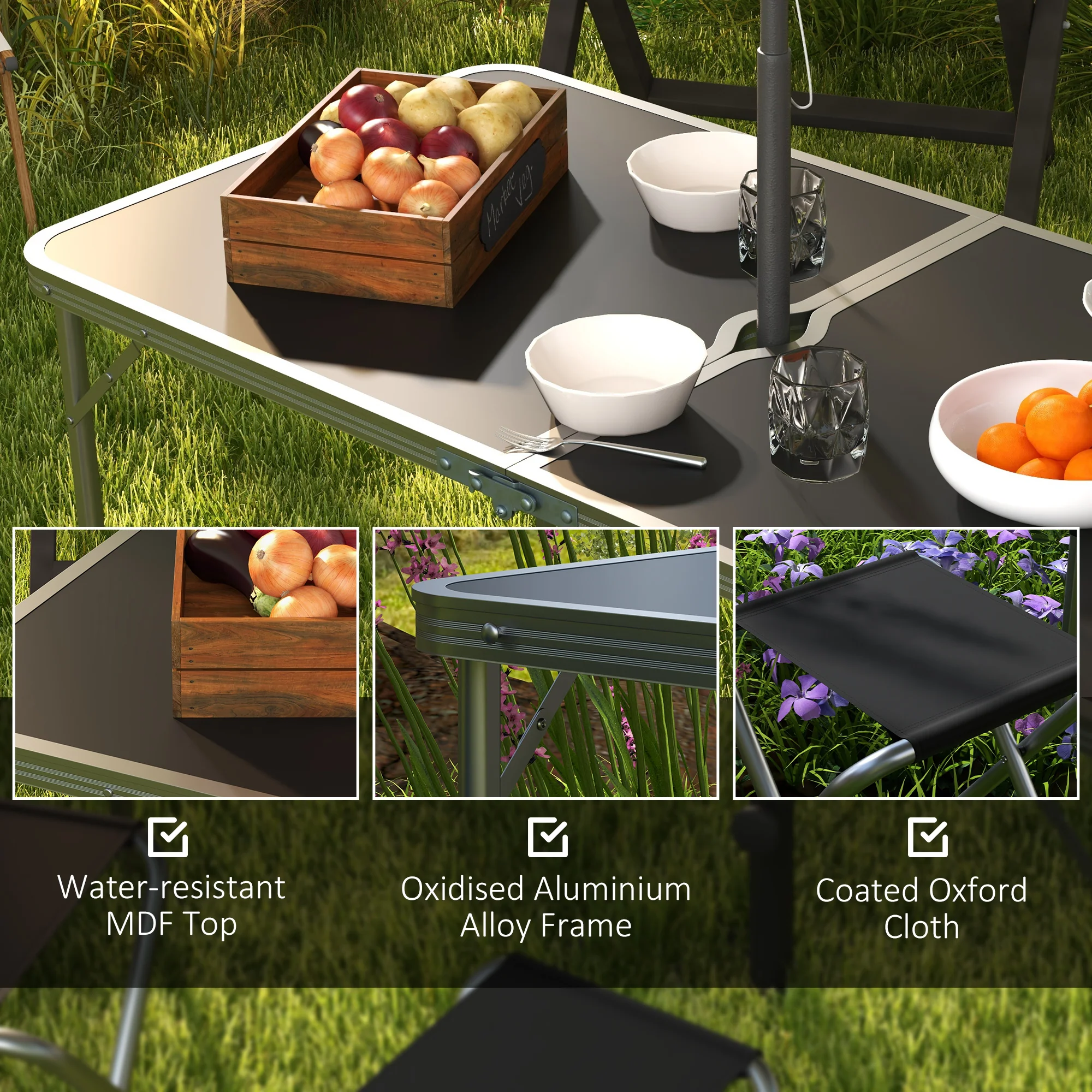 Outsunny Camping Table and Chairs Outdoor Indoor Use for BBQ Picnic Garden - Image 8