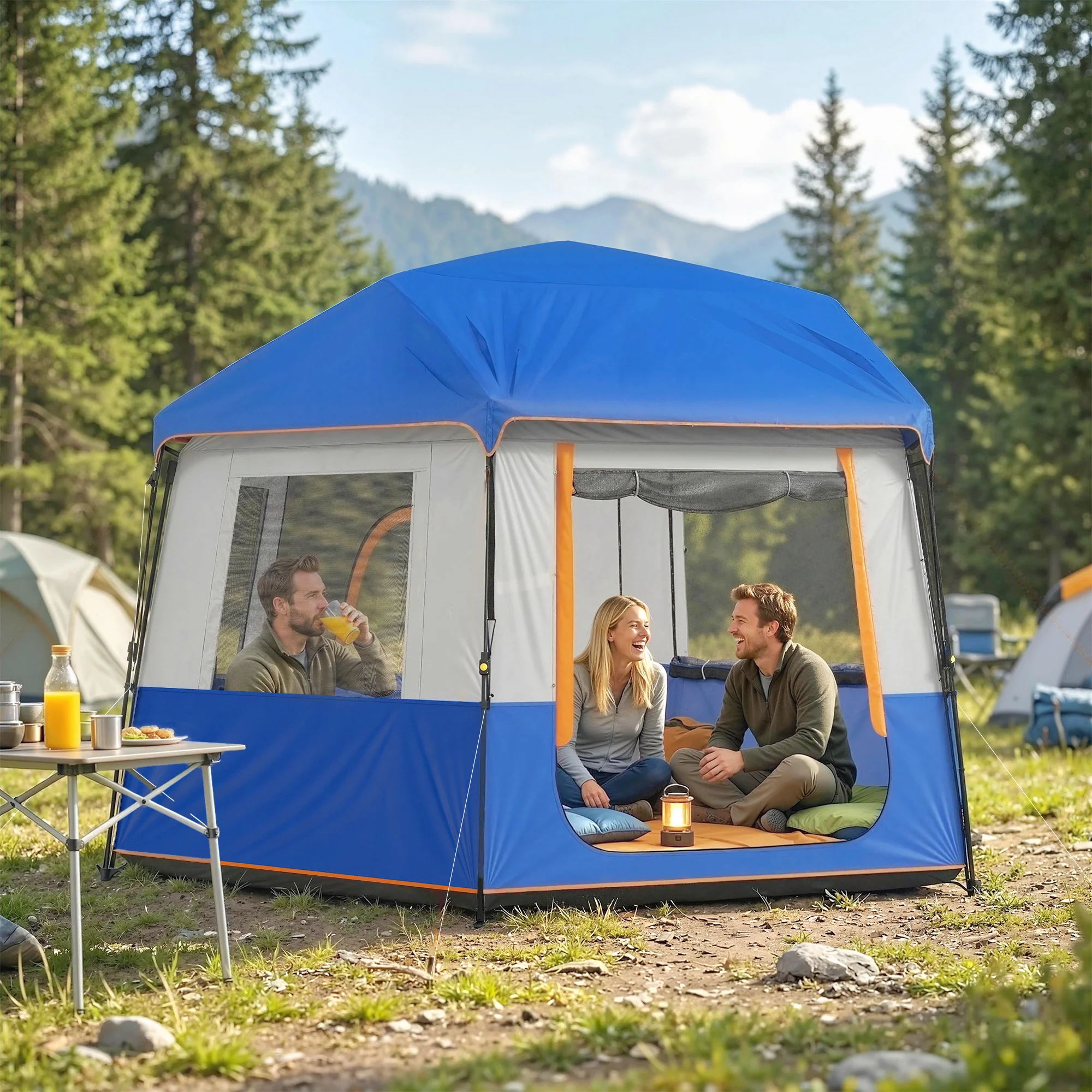 Outsunny Camping Tent 3000mm Waterproof 4-6  Person Blue - Image 2