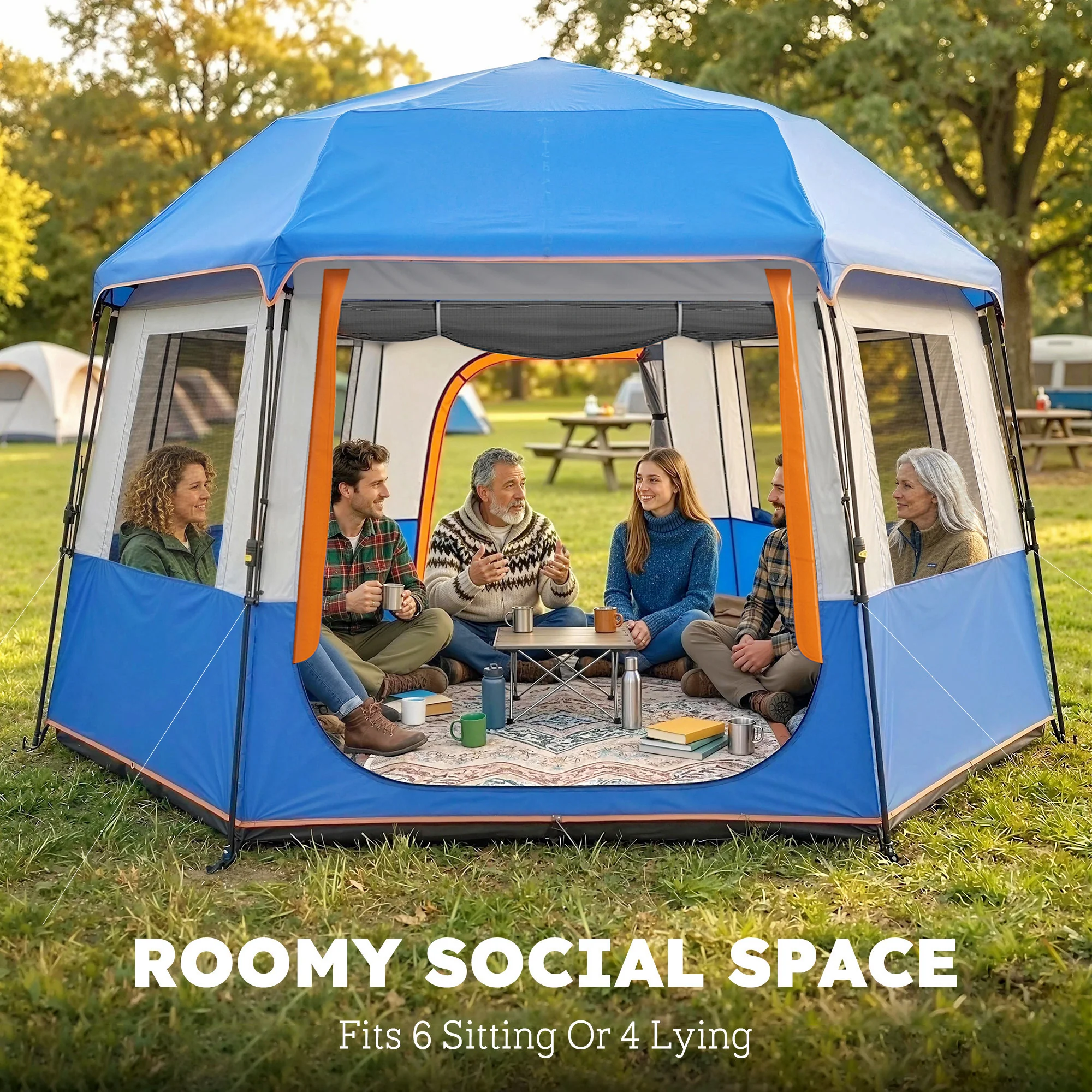 Outsunny Camping Tent 3000mm Waterproof 4-6  Person Blue - Image 3