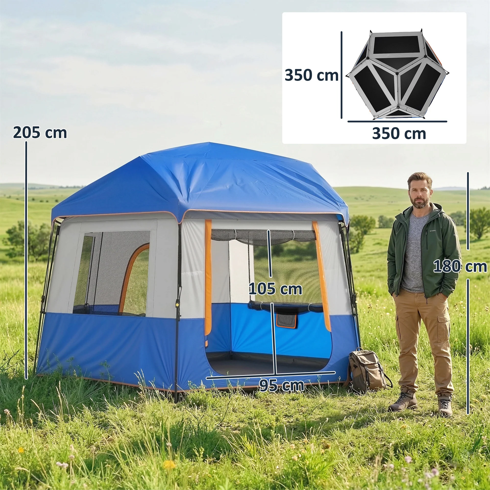 Outsunny Camping Tent 3000mm Waterproof 4-6  Person Blue - Image 5