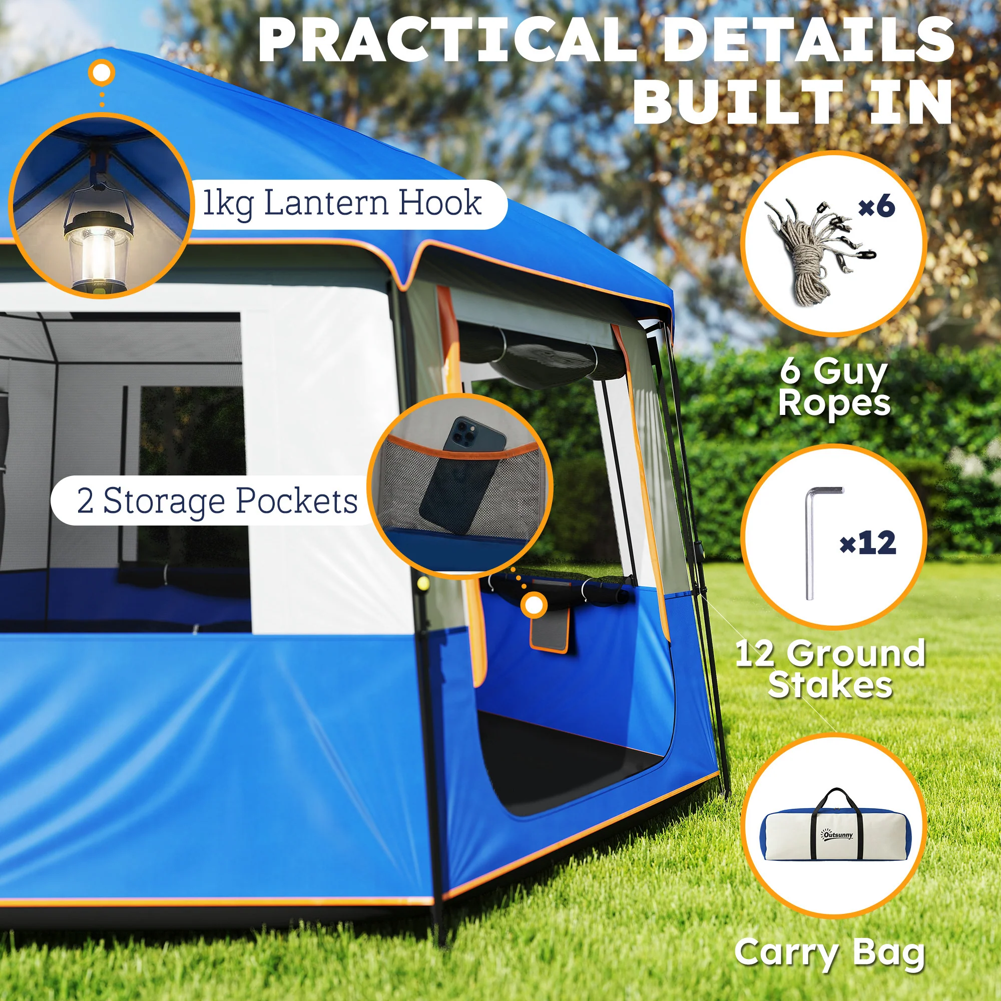 Outsunny Camping Tent 3000mm Waterproof 4-6  Person Blue - Image 8