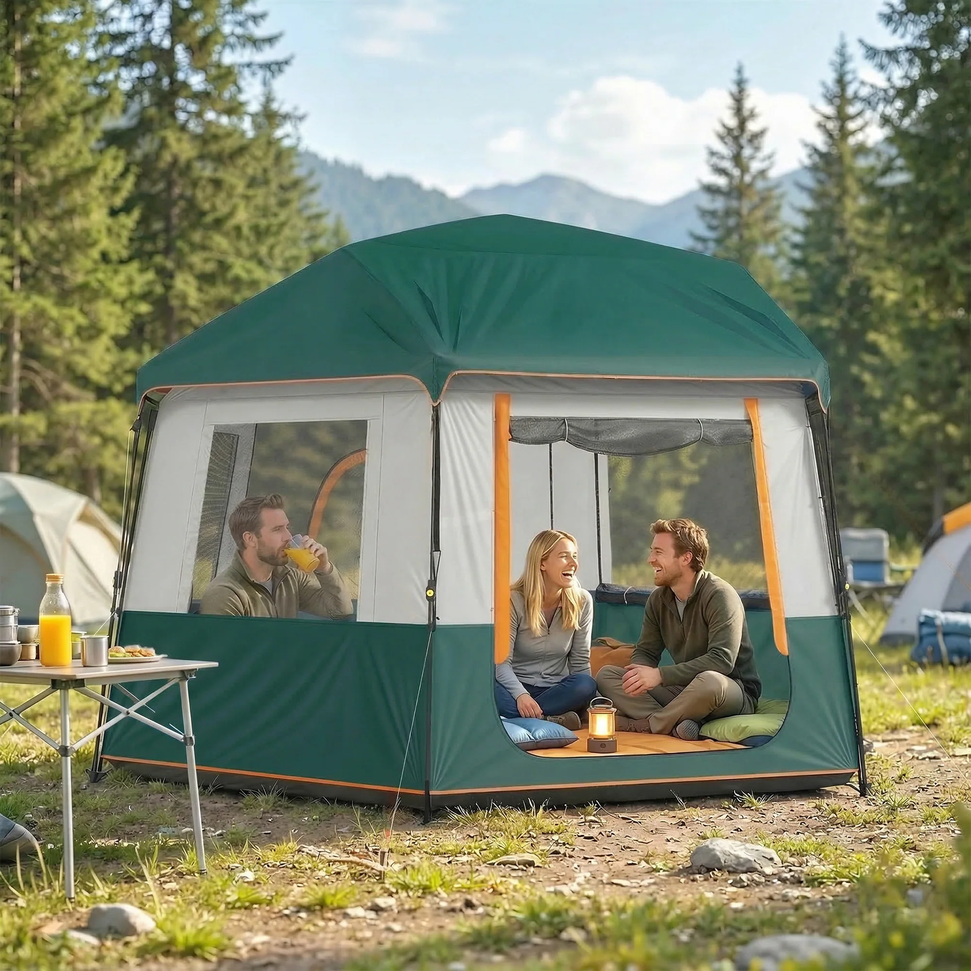 Outsunny Camping Tent 3000mm Waterproof 4-6 Person Green - Image 2