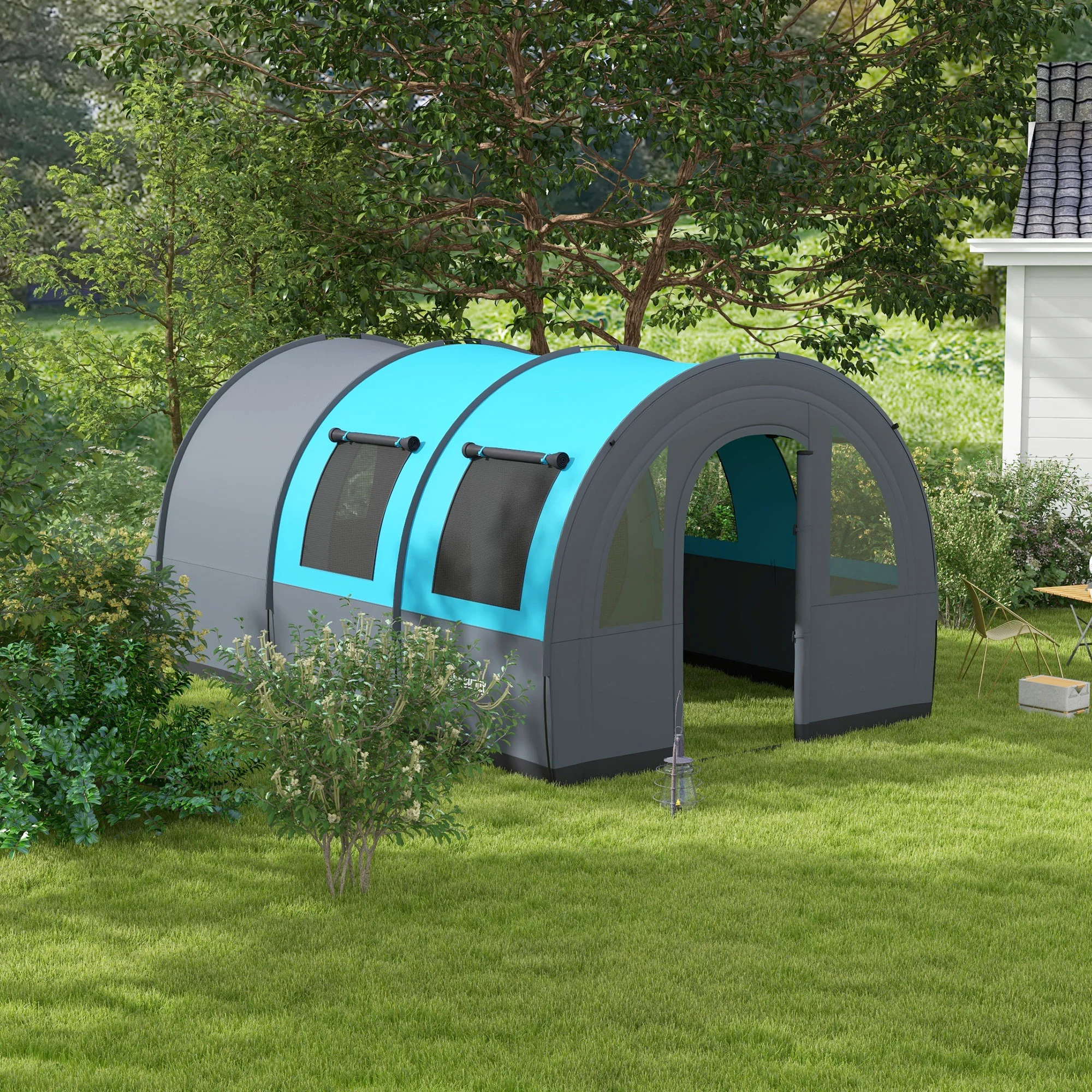Outsunny Camping Tent, 3000mm Waterproof Family Tent for 5-6 Man, Grey and Blue - Image 2