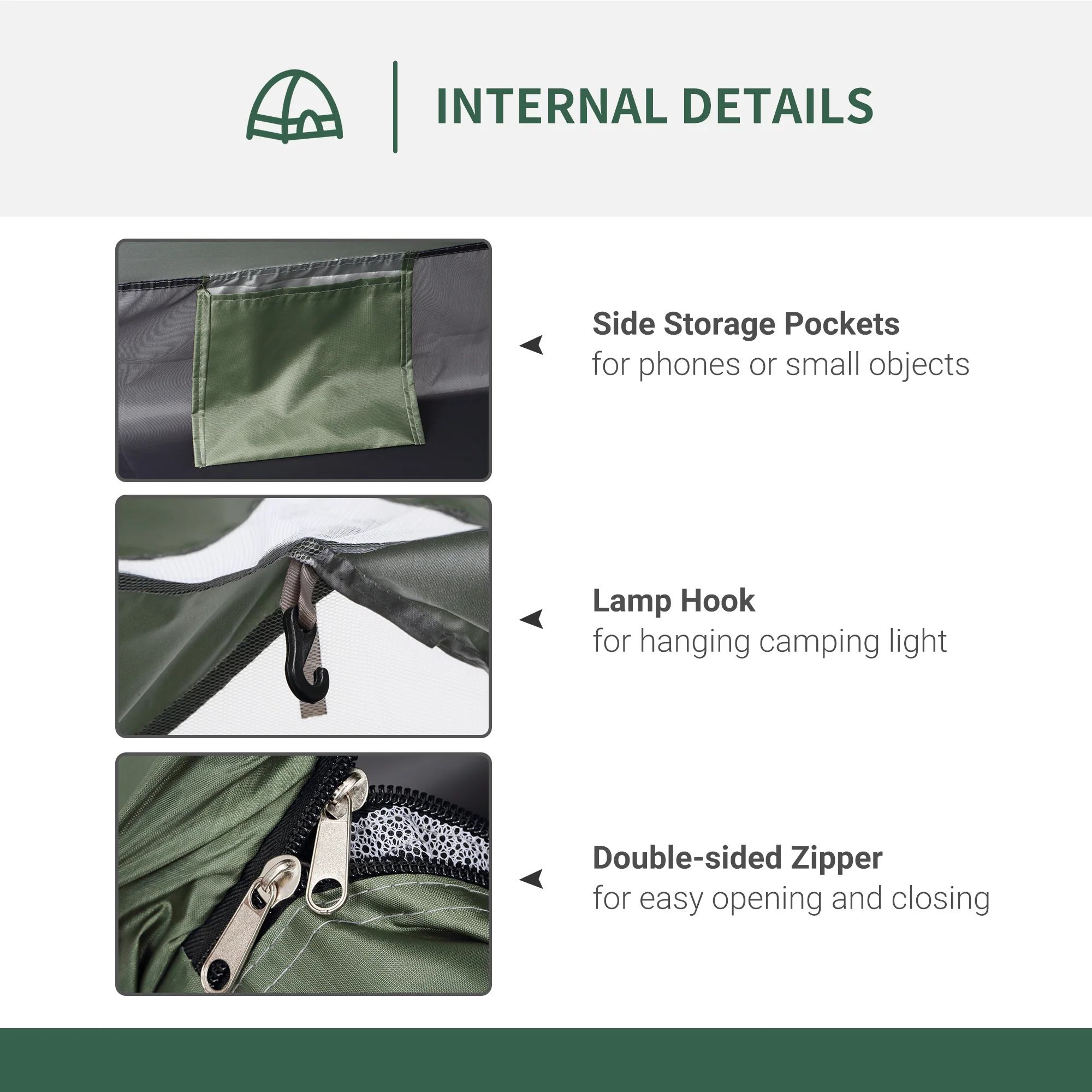 Outsunny Camping Tent for 2 Person Dome Tent w/ Storage Pocket Dark Green - Image 4