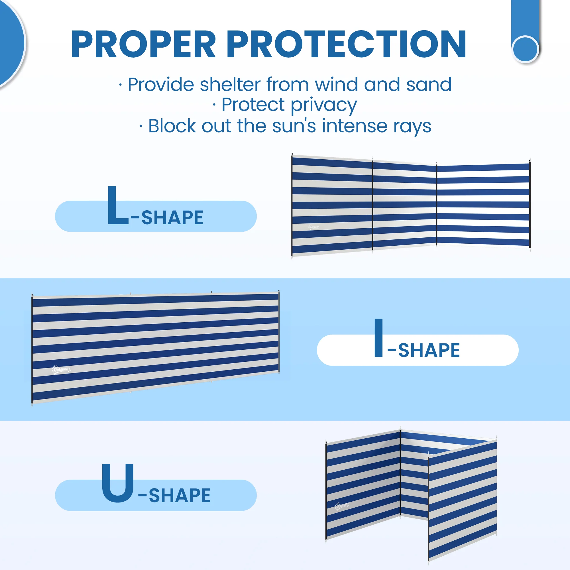 Outsunny Camping Windbreak Portable Wind Blocker Privacy Wall, 540cm x 150cm - Image 3