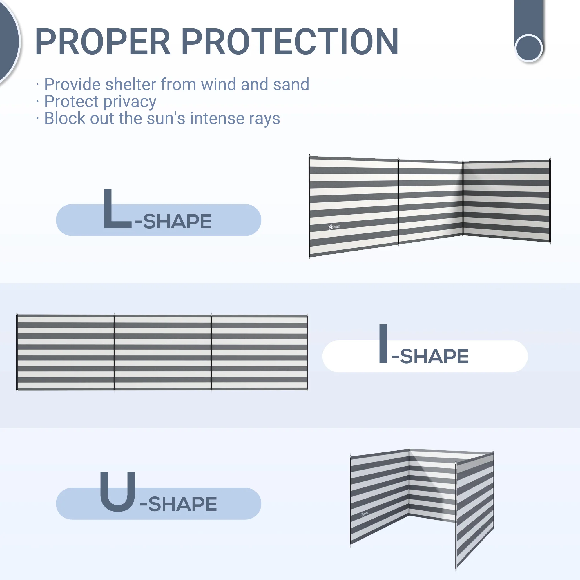 Outsunny Camping Windbreak Portable Wind Blocker Privacy Wall, 540cm x 150cm - Image 3