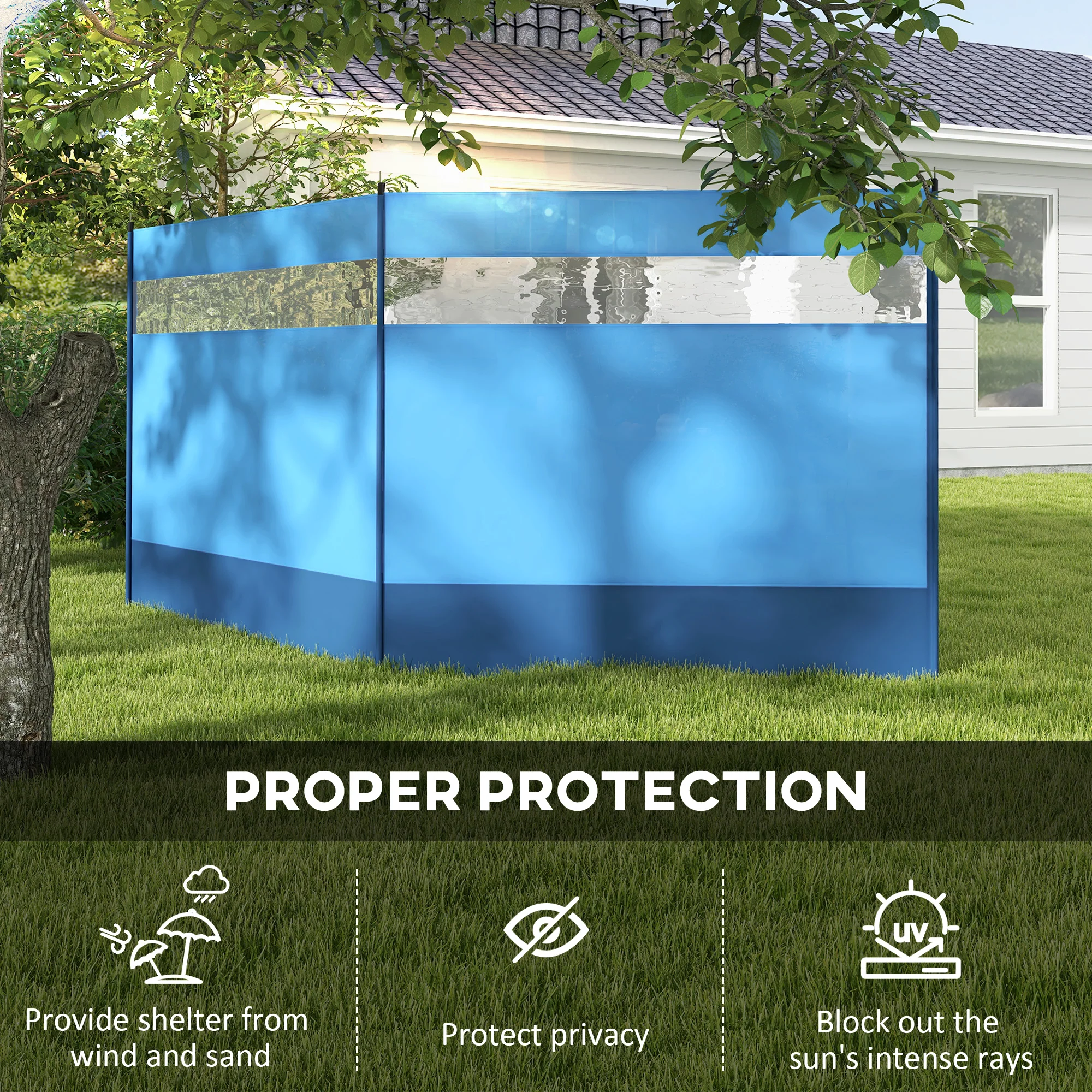 Outsunny Camping Windbreaks with Clear Windows and Carry Bag, 440 x 140cm - Image 3