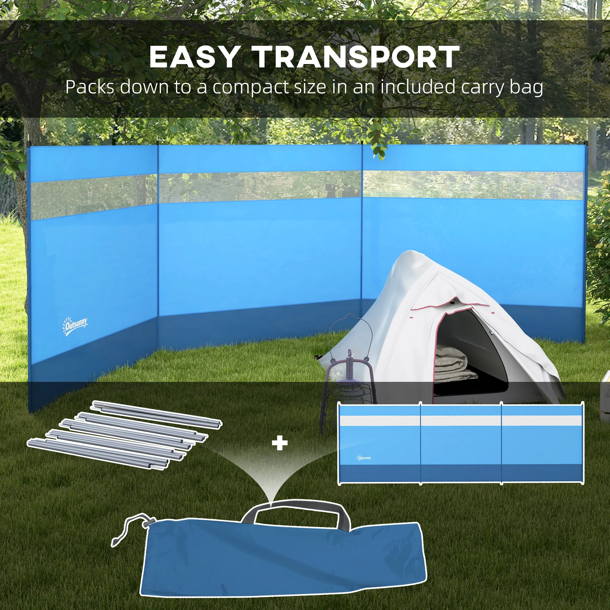 Outsunny Camping Windbreaks with Clear Windows and Carry Bag, 440 x 140cm - Image 7