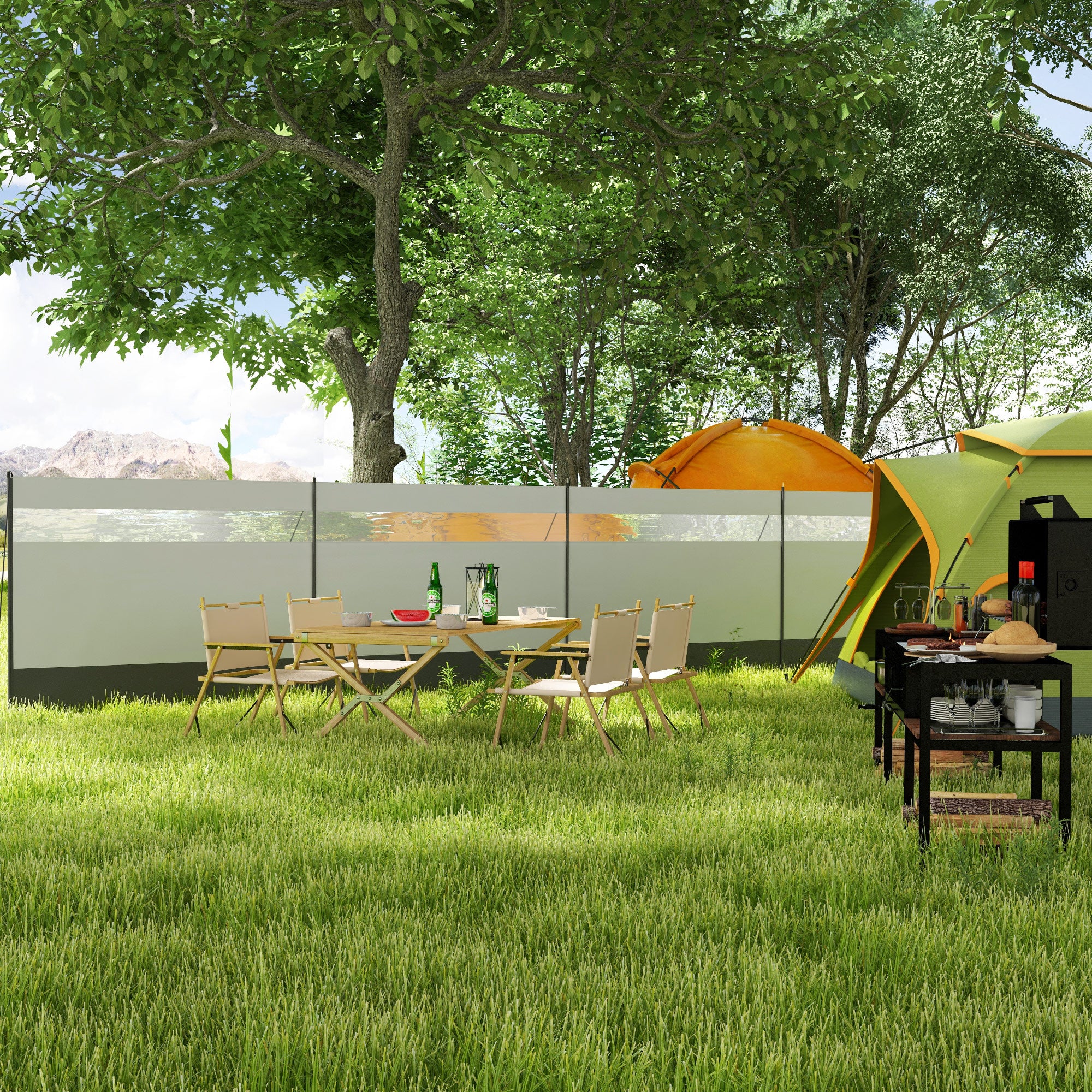 Outsunny Camping Windbreaks with Clear Windows and Carry Bag, 725 x 140cm - Image 11