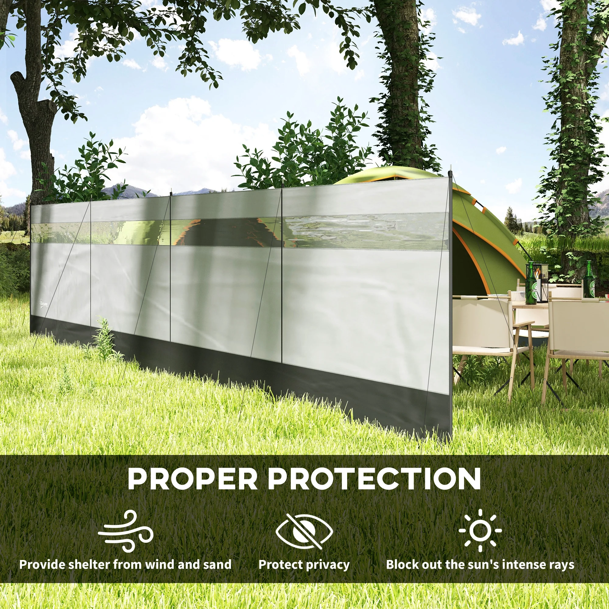 Outsunny Camping Windbreaks with Clear Windows and Carry Bag, 725 x 140cm - Image 12