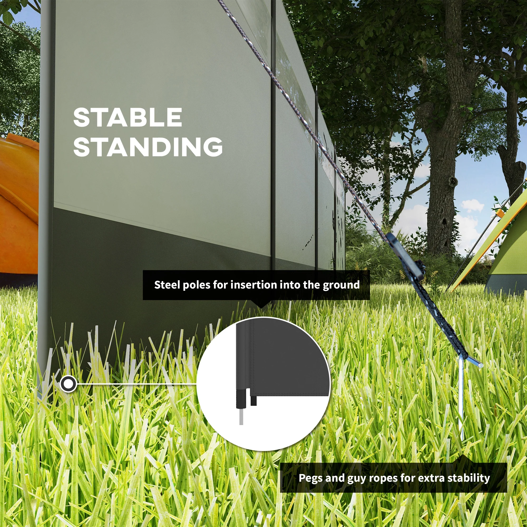 Outsunny Camping Windbreaks with Clear Windows and Carry Bag, 725 x 140cm - Image 13