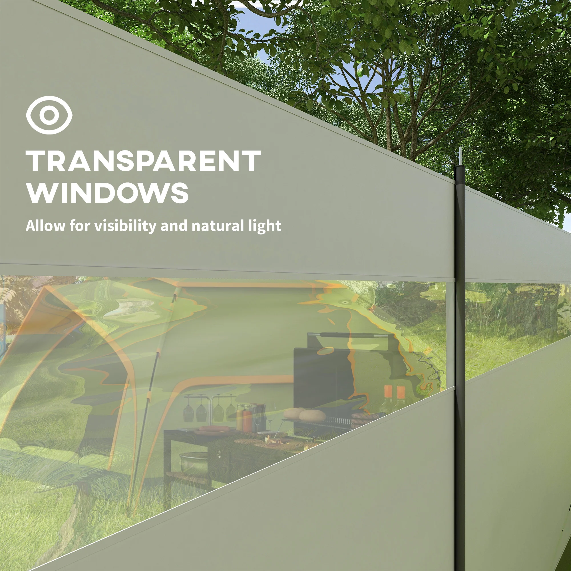 Outsunny Camping Windbreaks with Clear Windows and Carry Bag, 725 x 140cm - Image 15