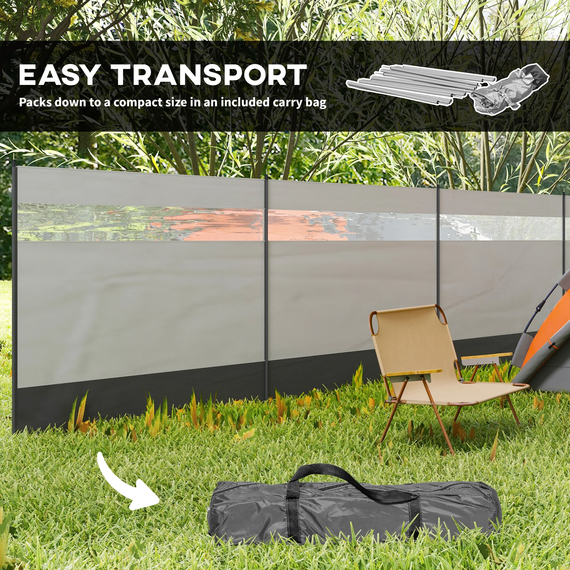 Outsunny Camping Windbreaks with Clear Windows and Carry Bag, 725 x 140cm - Image 16