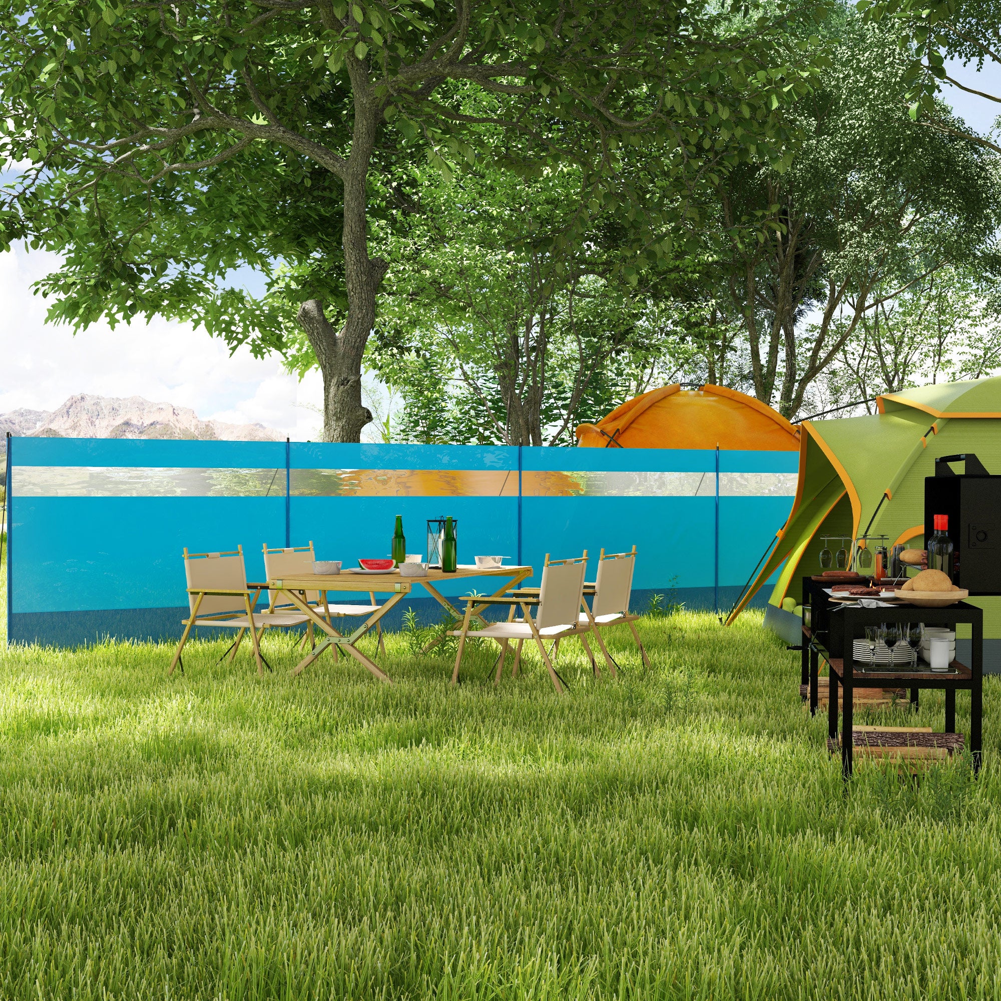 Outsunny Camping Windbreaks with Clear Windows and Carry Bag, 725 x 140cm - Image 2