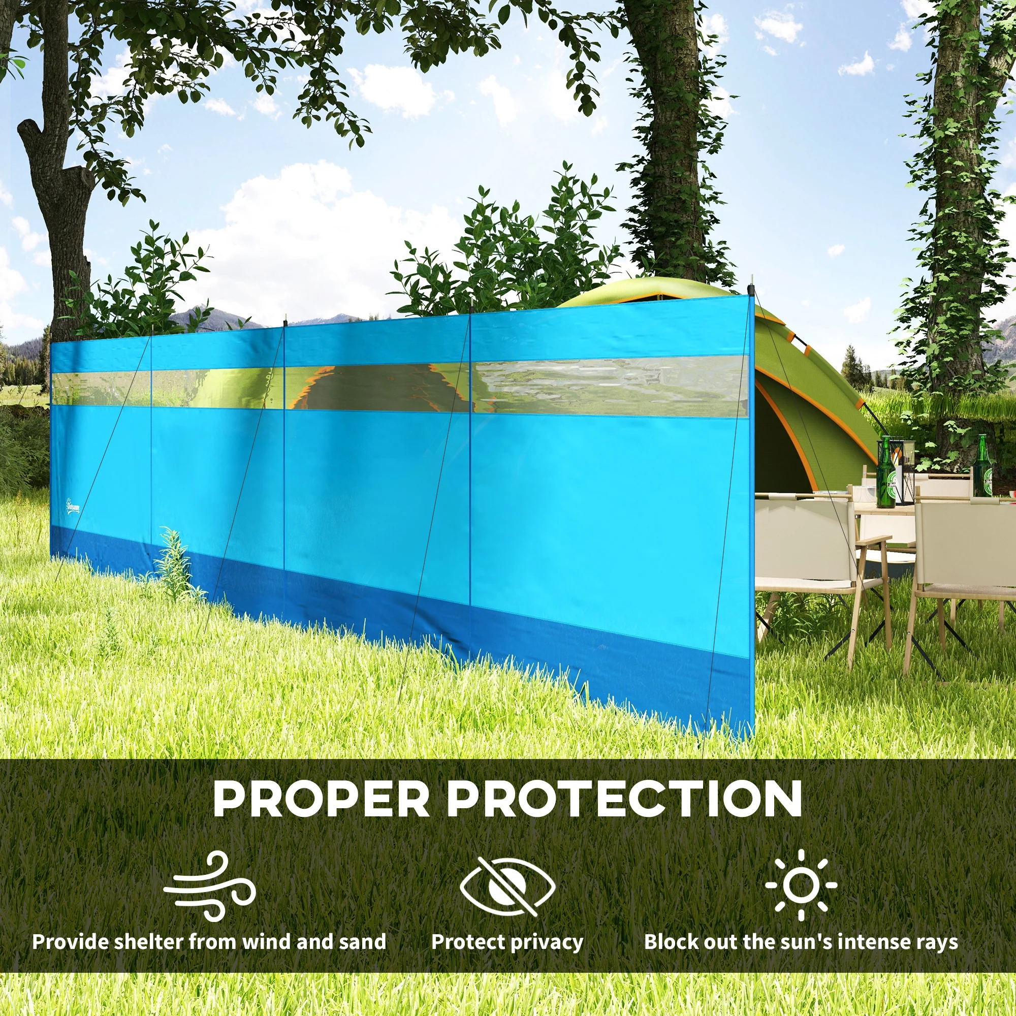 Outsunny Camping Windbreaks with Clear Windows and Carry Bag, 725 x 140cm - Image 3