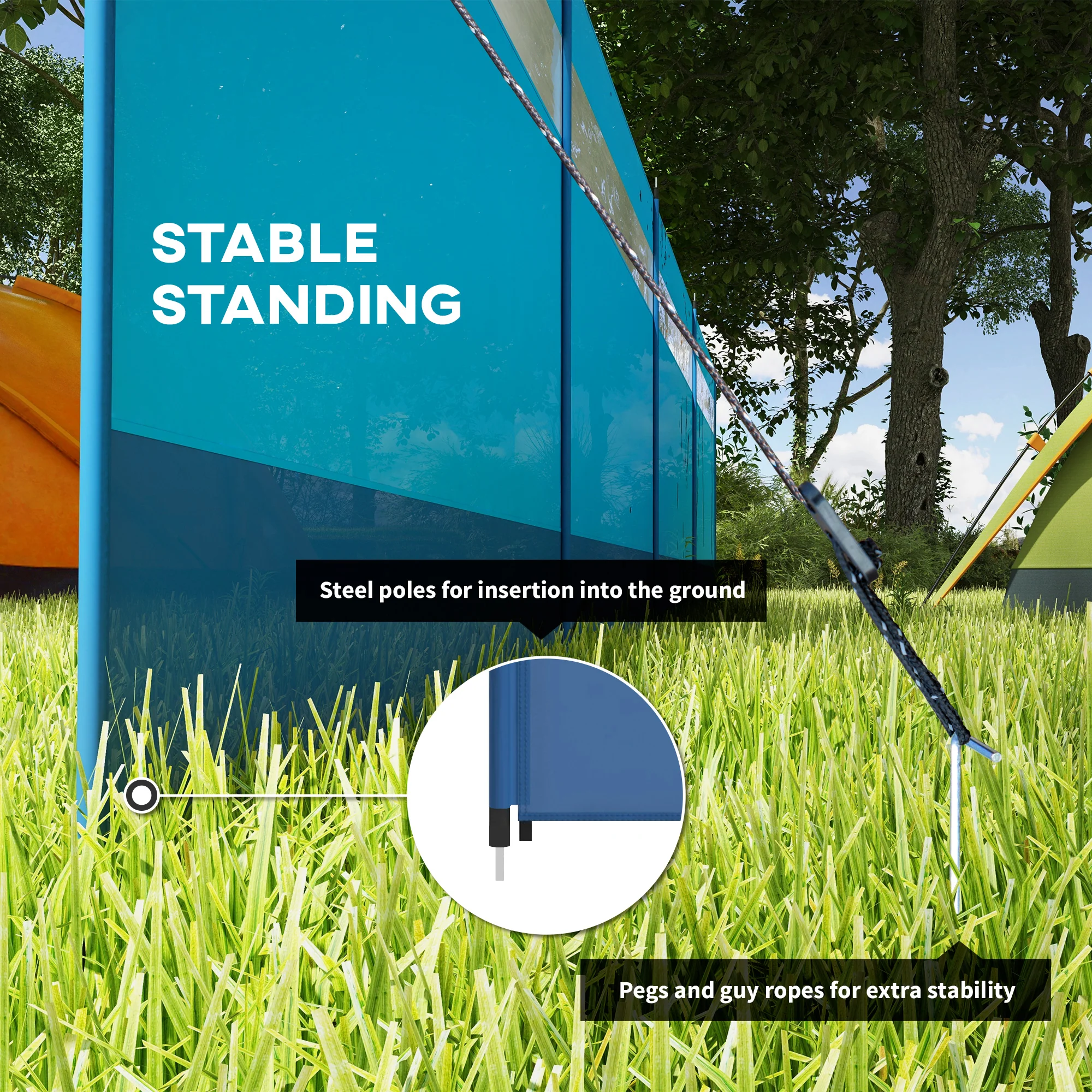 Outsunny Camping Windbreaks with Clear Windows and Carry Bag, 725 x 140cm - Image 4