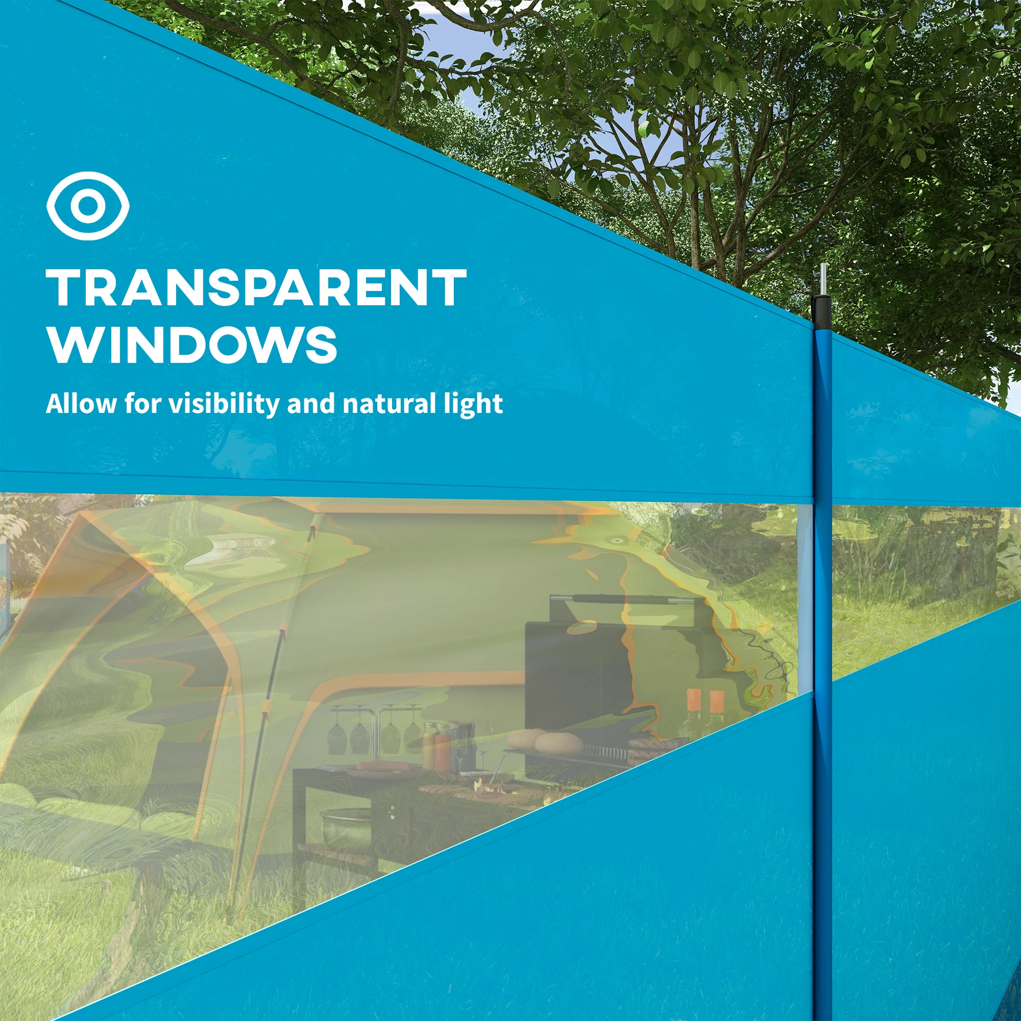 Outsunny Camping Windbreaks with Clear Windows and Carry Bag, 725 x 140cm - Image 6