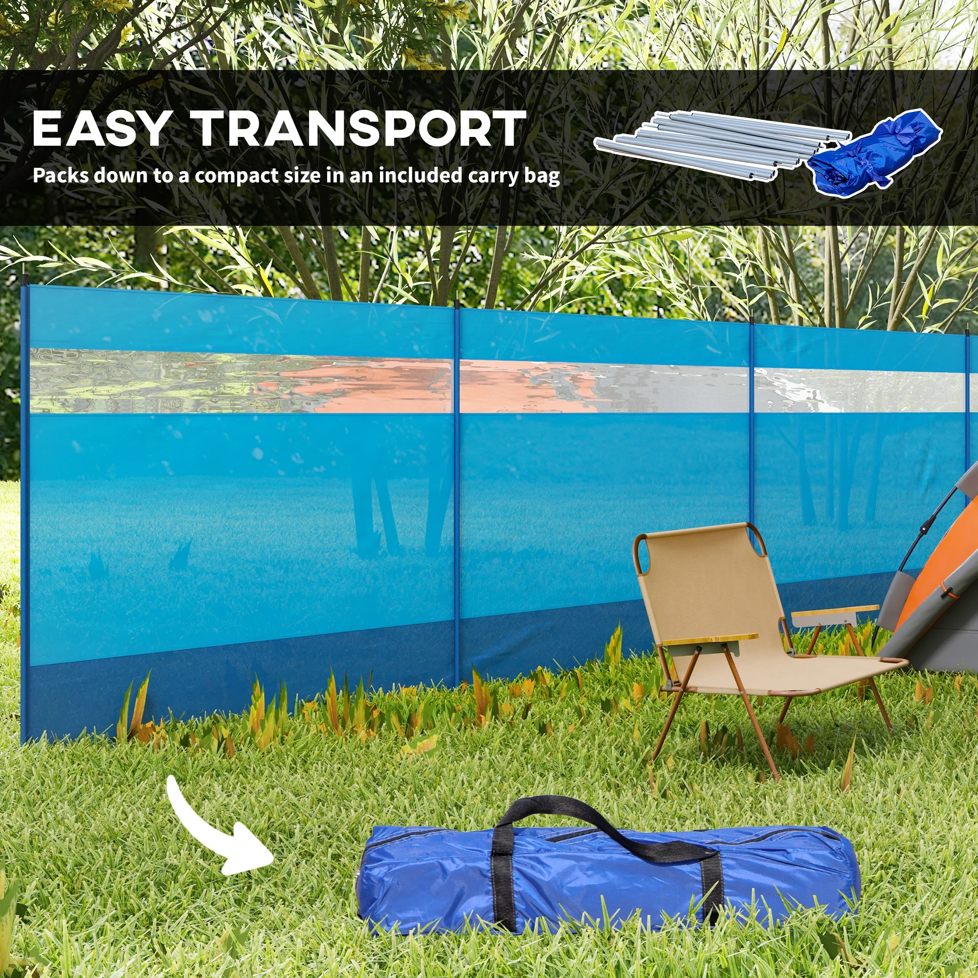 Outsunny Camping Windbreaks with Clear Windows and Carry Bag, 725 x 140cm - Image 7