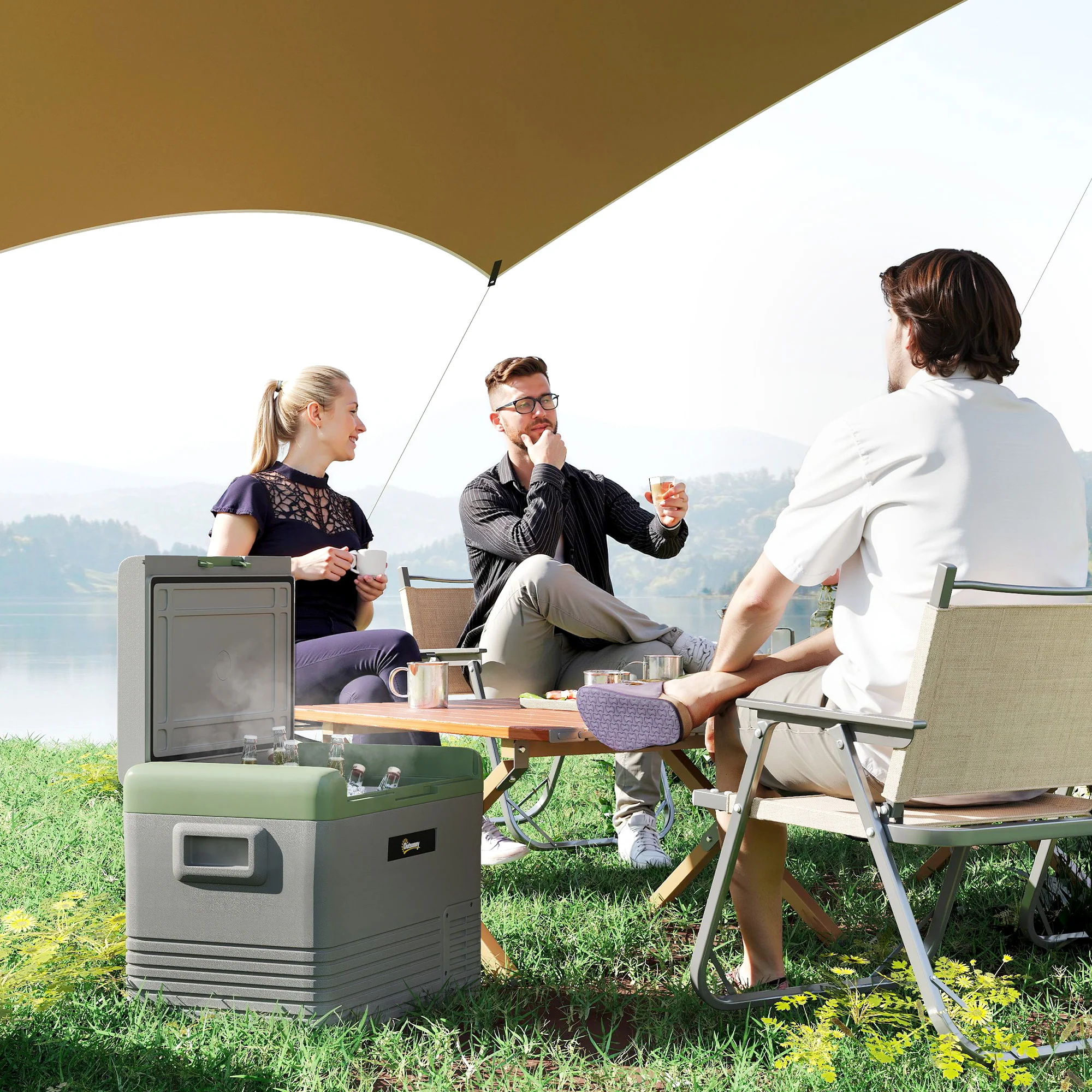 Outsunny Car Refrigerator 12V Portable Freezer For Camping, Light Green - Image 11
