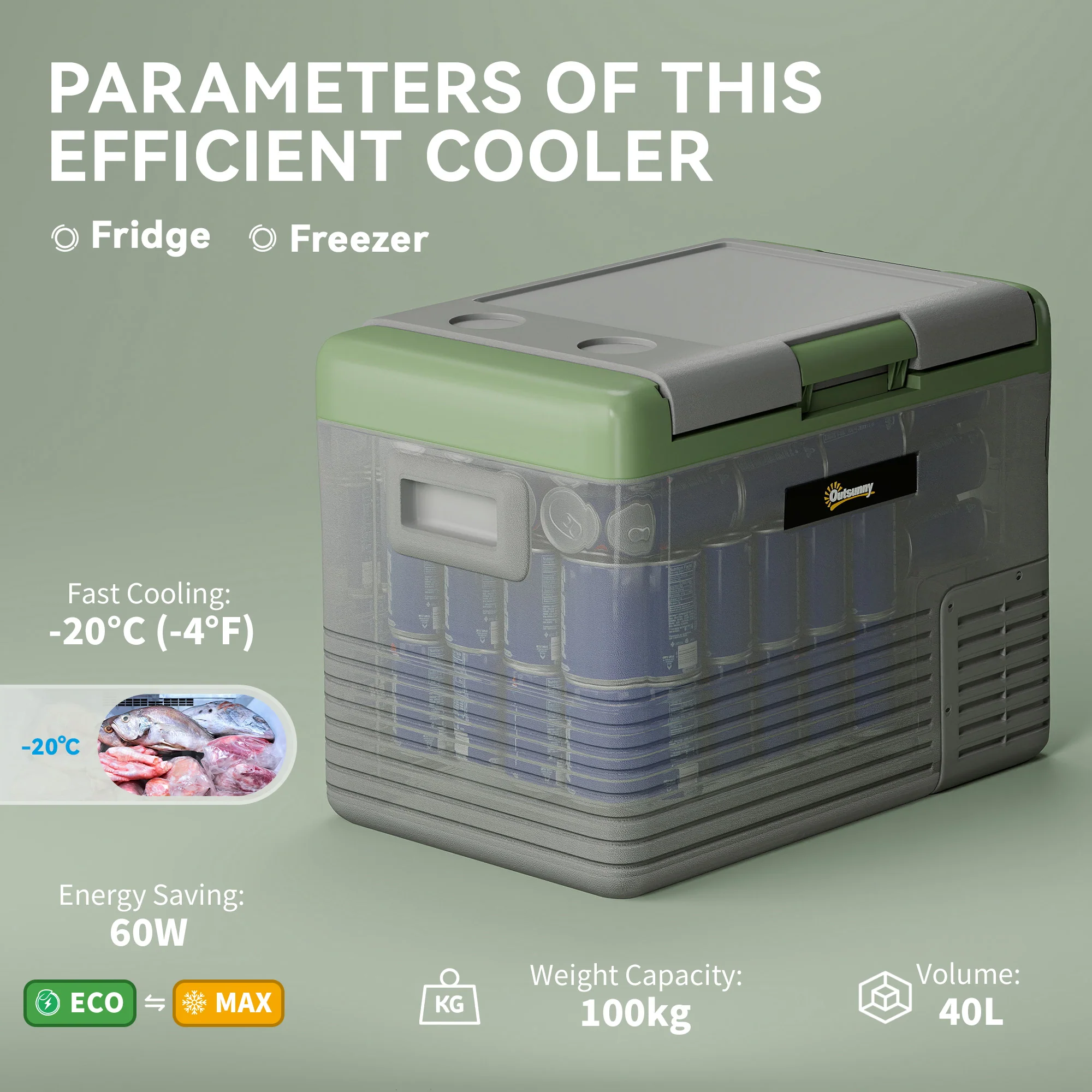 Outsunny Car Refrigerator 12V Portable Freezer For Camping, Light Green - Image 12