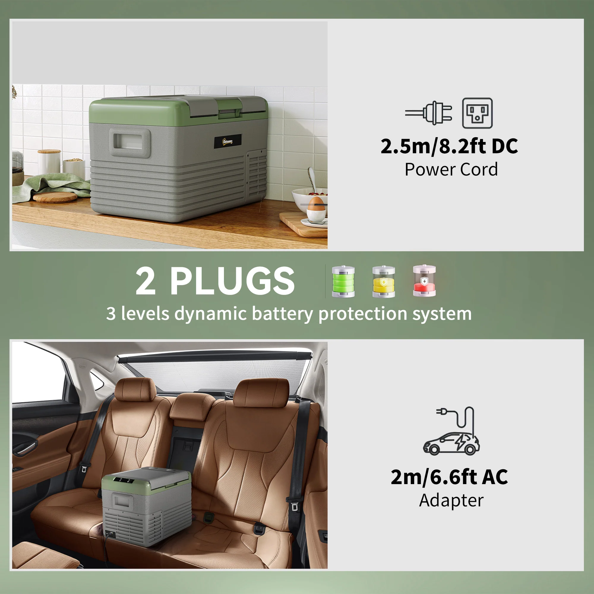 Outsunny Car Refrigerator 12V Portable Freezer For Camping, Light Green - Image 15