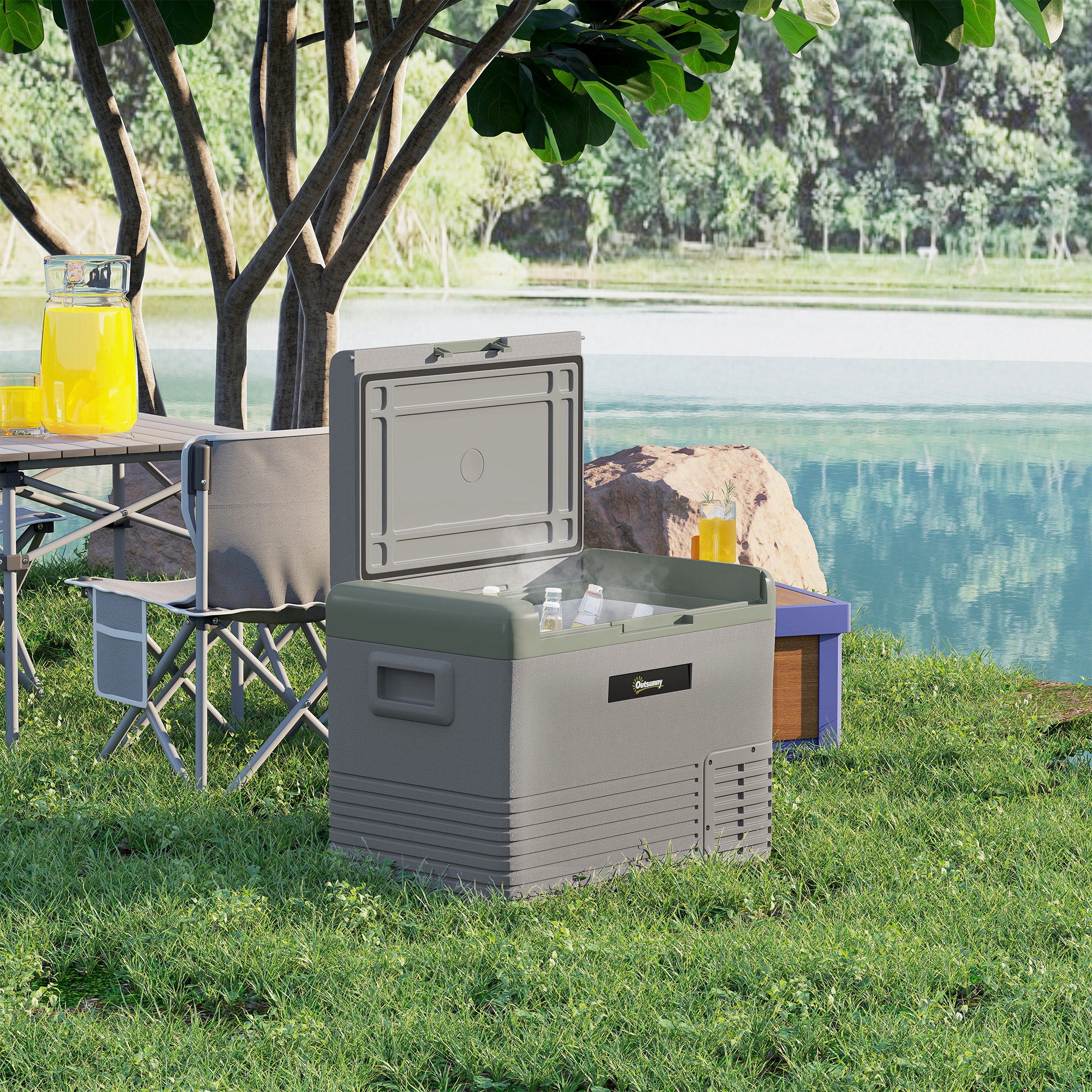 Outsunny Car Refrigerator 12V Portable Freezer For Camping, Light Green - Image 17