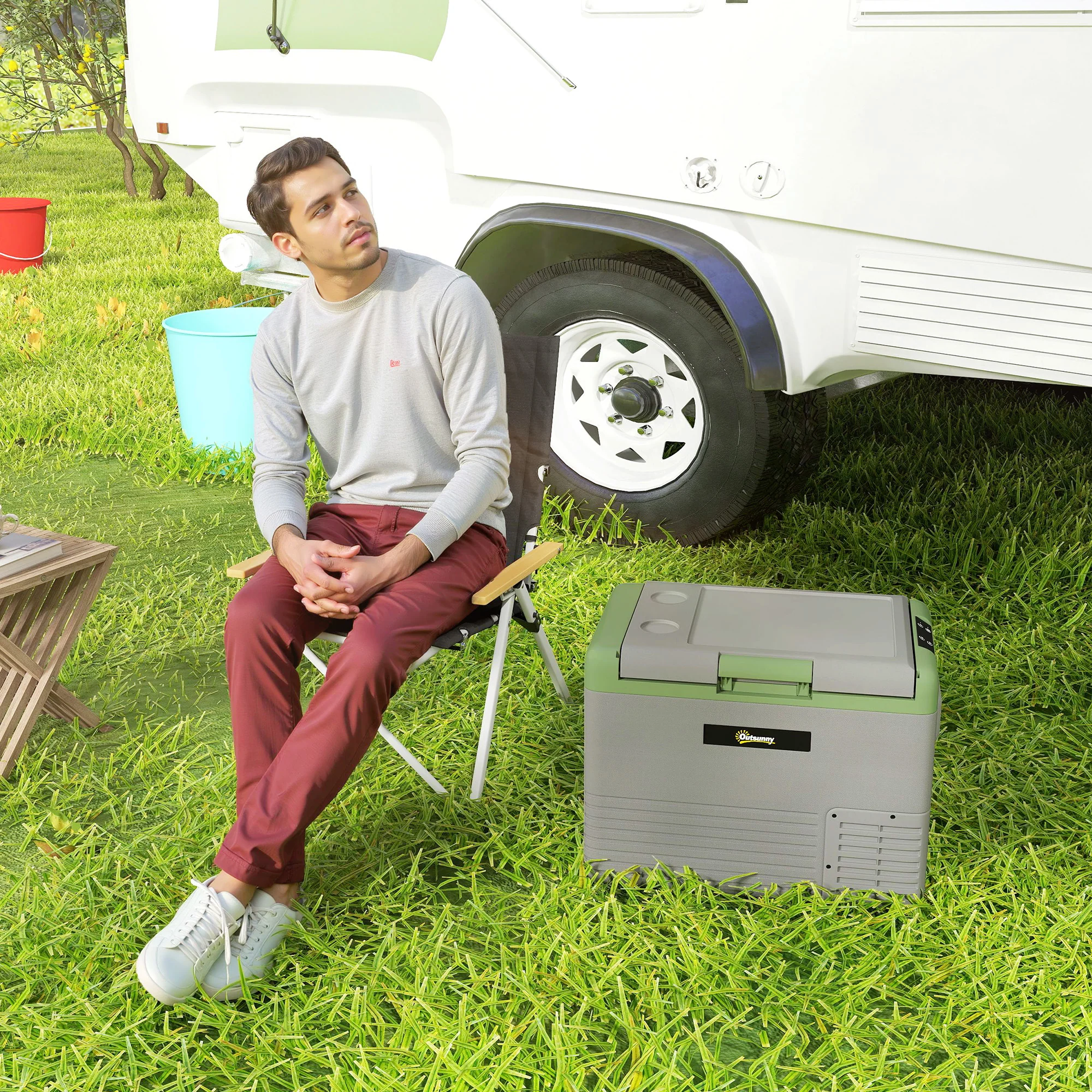 Outsunny Car Refrigerator 12V Portable Freezer For Camping, Light Green - Image 18