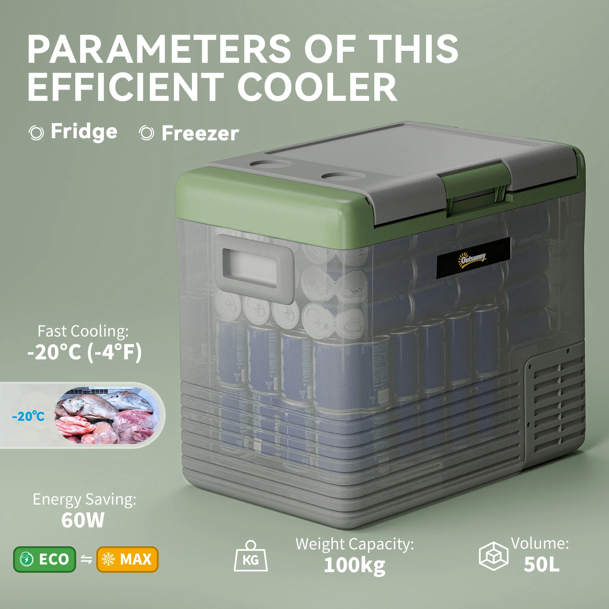 Outsunny Car Refrigerator 12V Portable Freezer For Camping, Light Green - Image 21