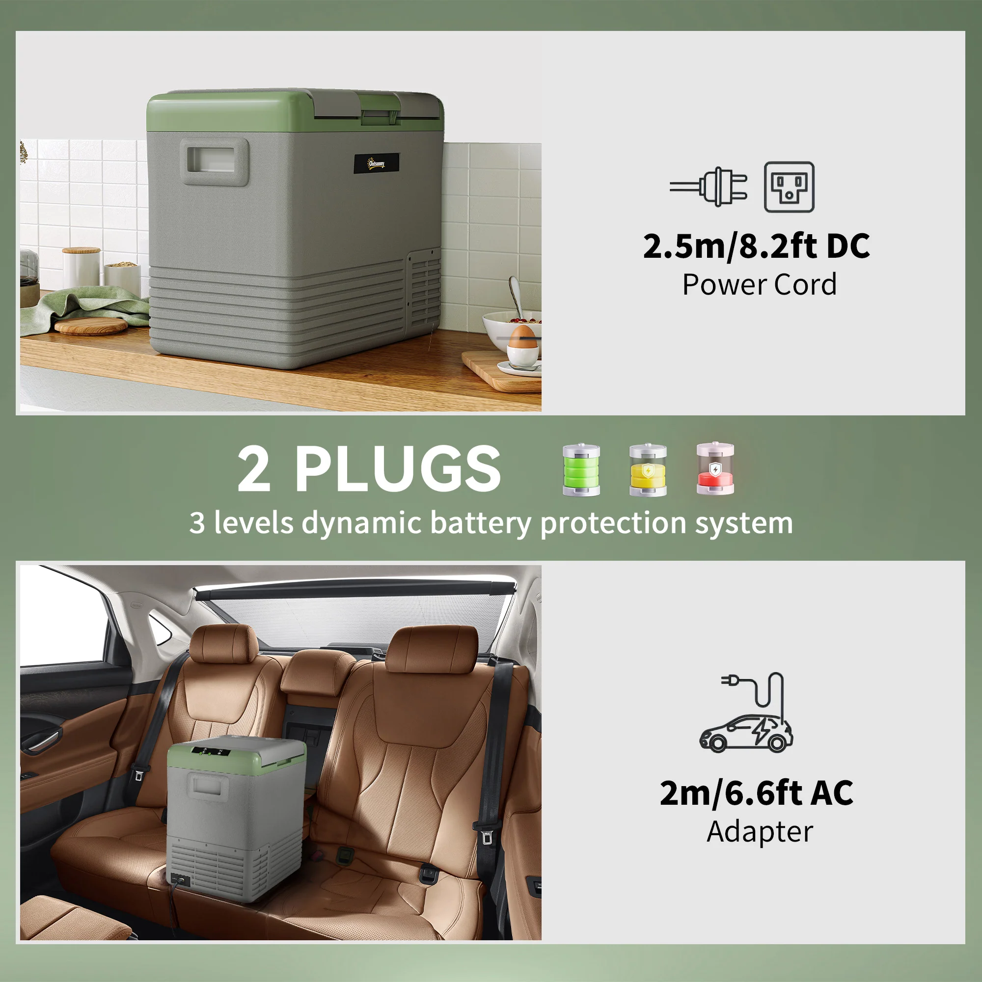 Outsunny Car Refrigerator 12V Portable Freezer For Camping, Light Green - Image 24