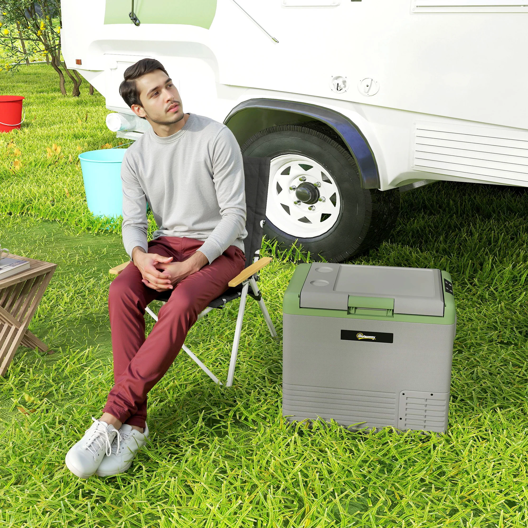 Outsunny Car Refrigerator 12V Portable Freezer For Camping, Light Green - Image 27