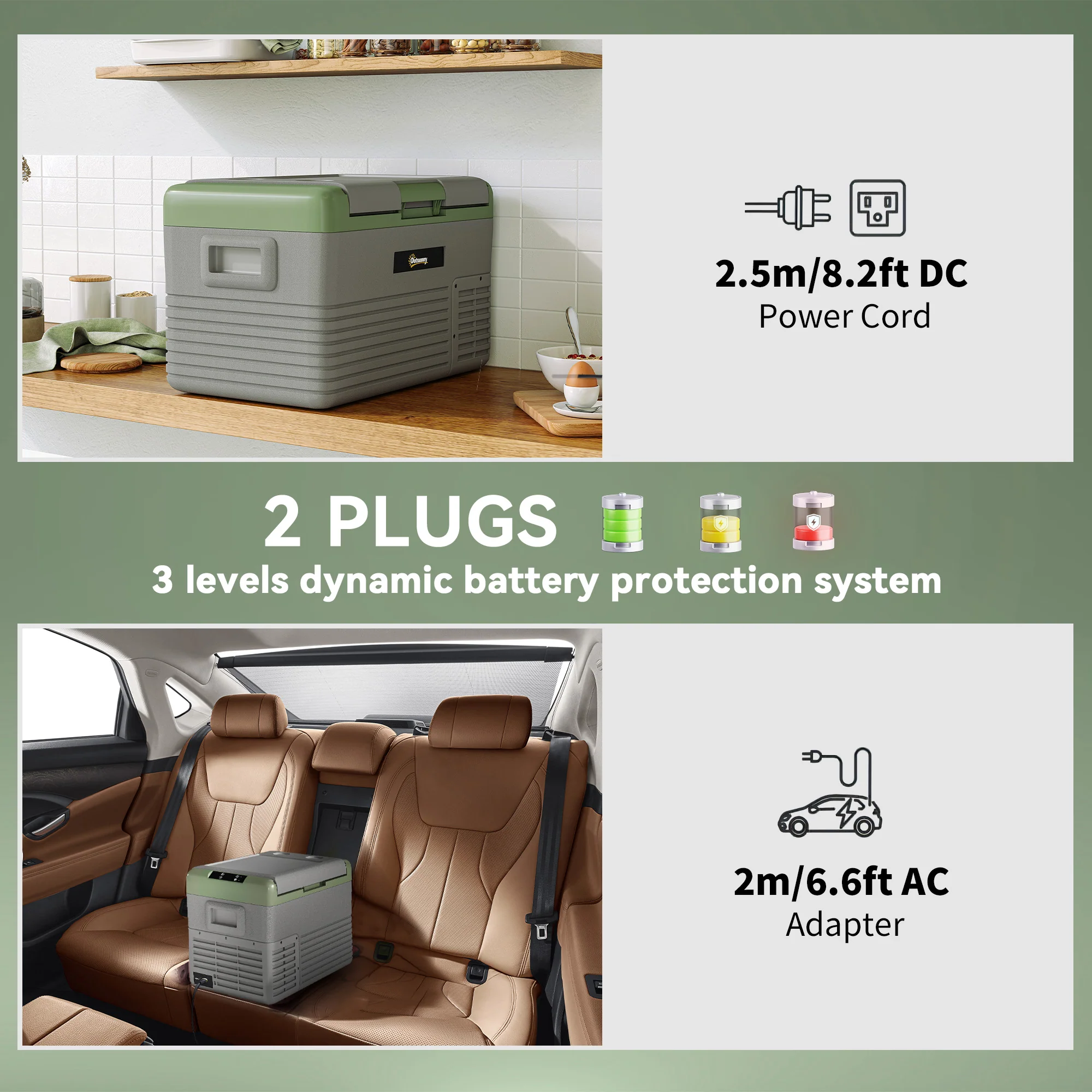 Outsunny Car Refrigerator 12V Portable Freezer For Camping, Light Green - Image 6