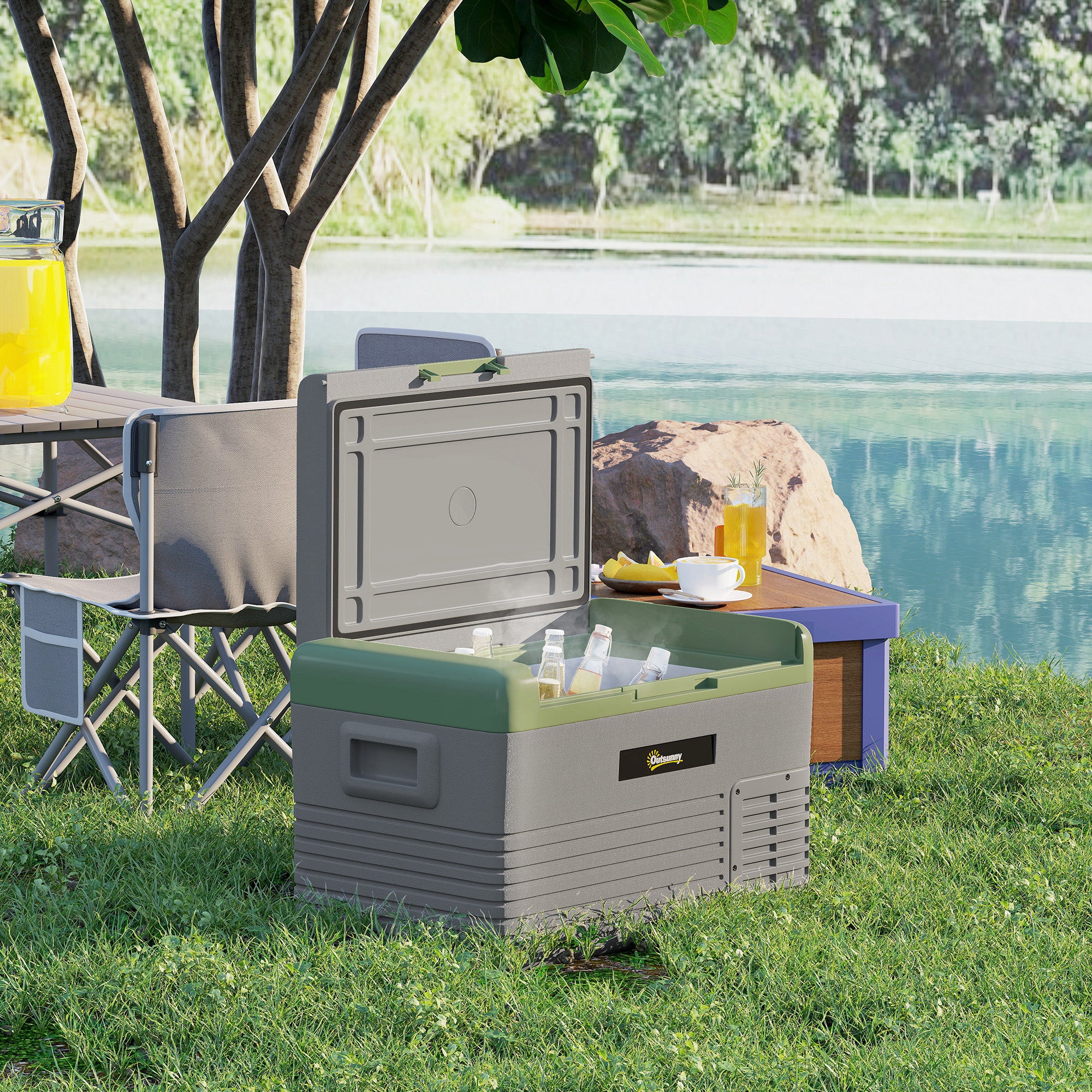 Outsunny Car Refrigerator 12V Portable Freezer For Camping, Light Green - Image 8