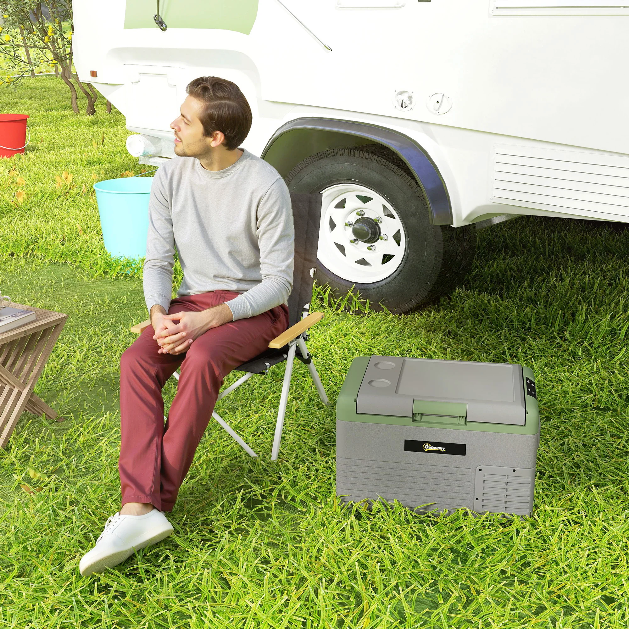 Outsunny Car Refrigerator 12V Portable Freezer For Camping, Light Green - Image 9