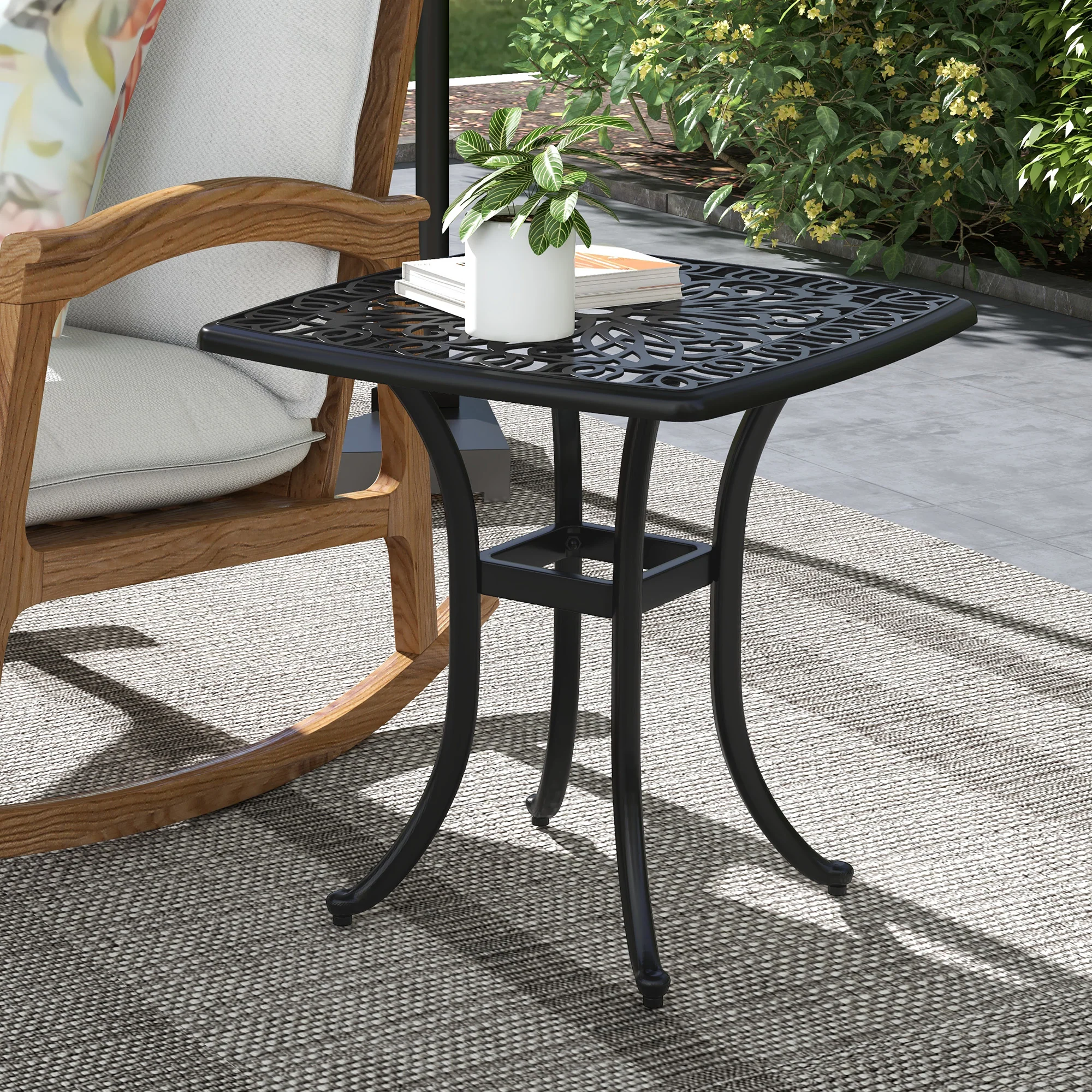 Outsunny Cast Aluminium Bistro Table With Umbrella Hole, Black - Image 2