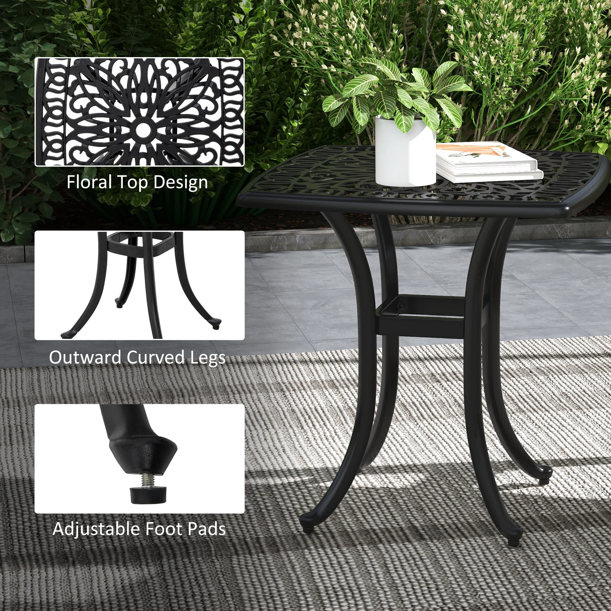 Outsunny Cast Aluminium Bistro Table With Umbrella Hole, Black - Image 6