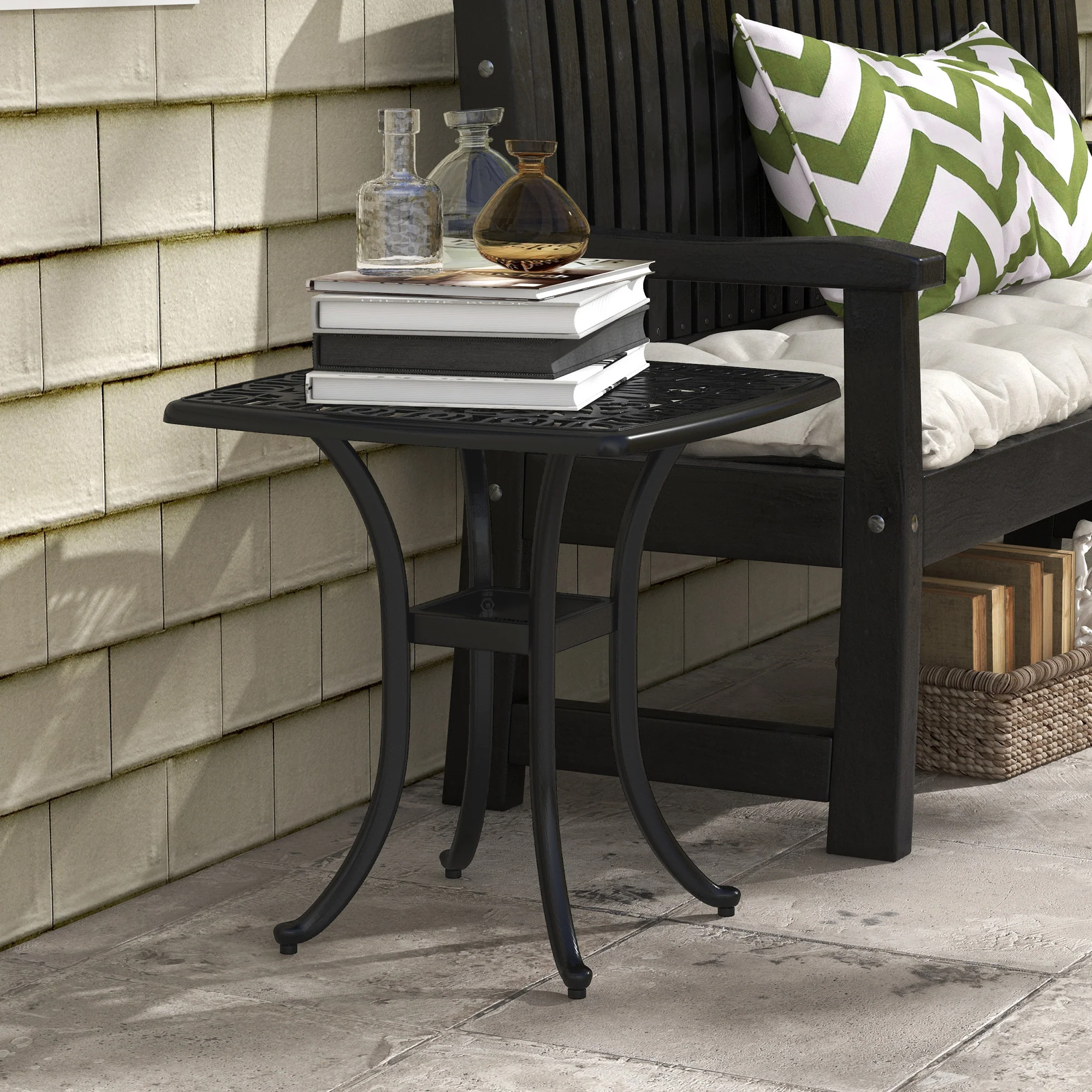 Outsunny Cast Aluminium Bistro Table With Umbrella Hole, Black - Image 7