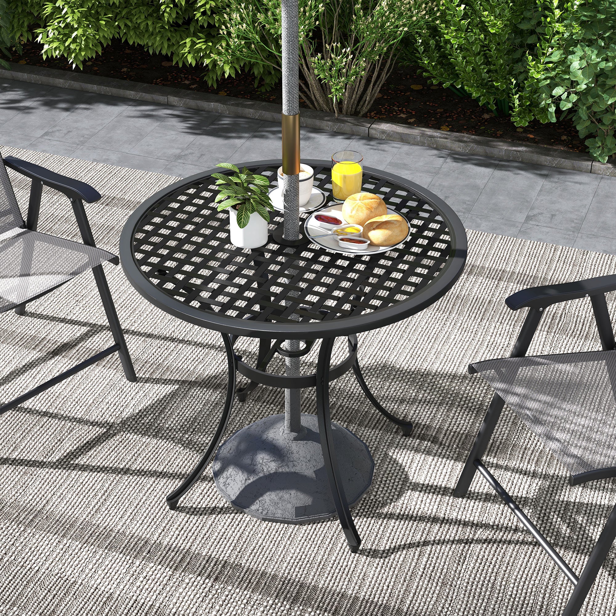 Outsunny Cast Aluminium Bistro Table with Umbrella Hole for Balcony, Black - Image 2
