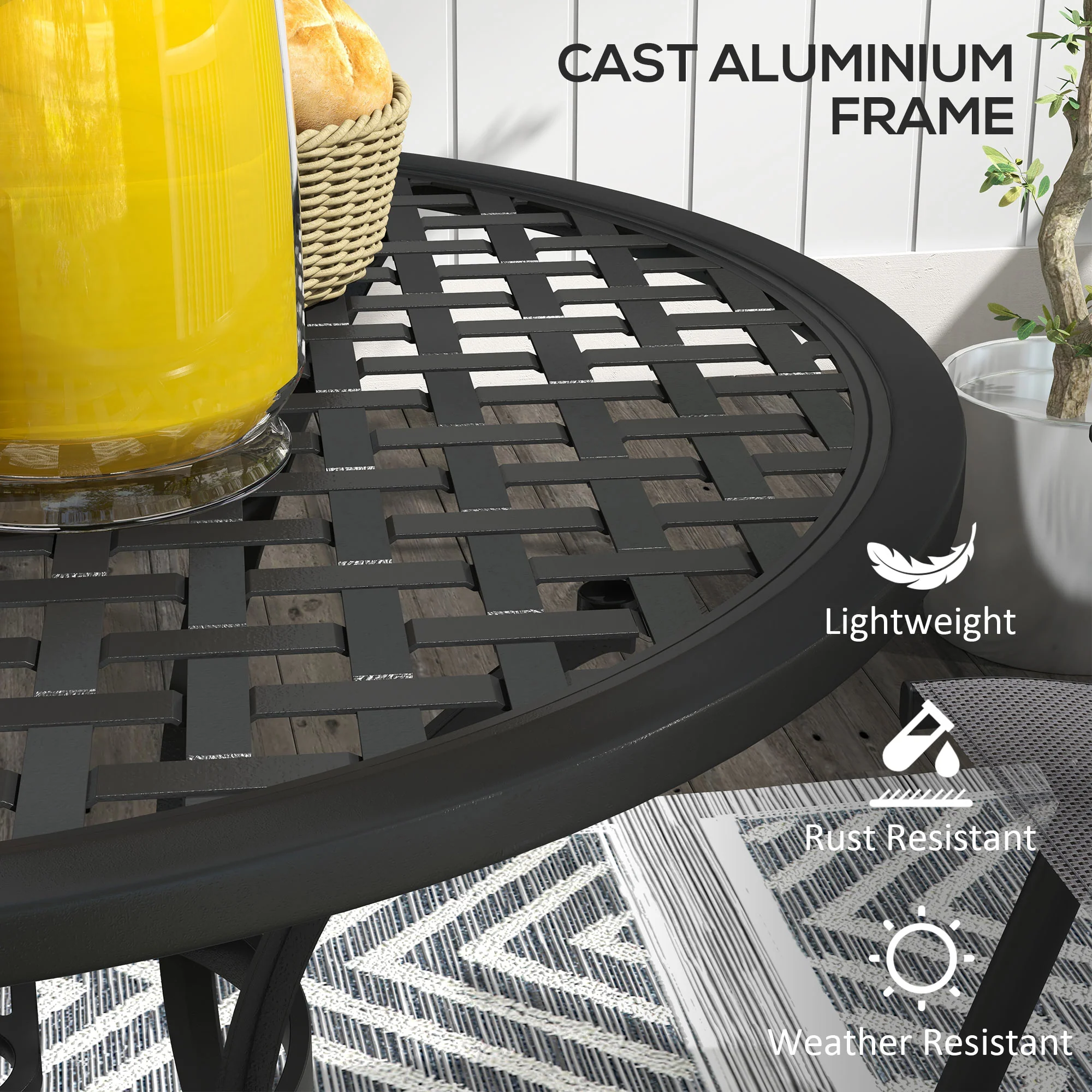Outsunny Cast Aluminium Bistro Table with Umbrella Hole for Balcony, Black - Image 4