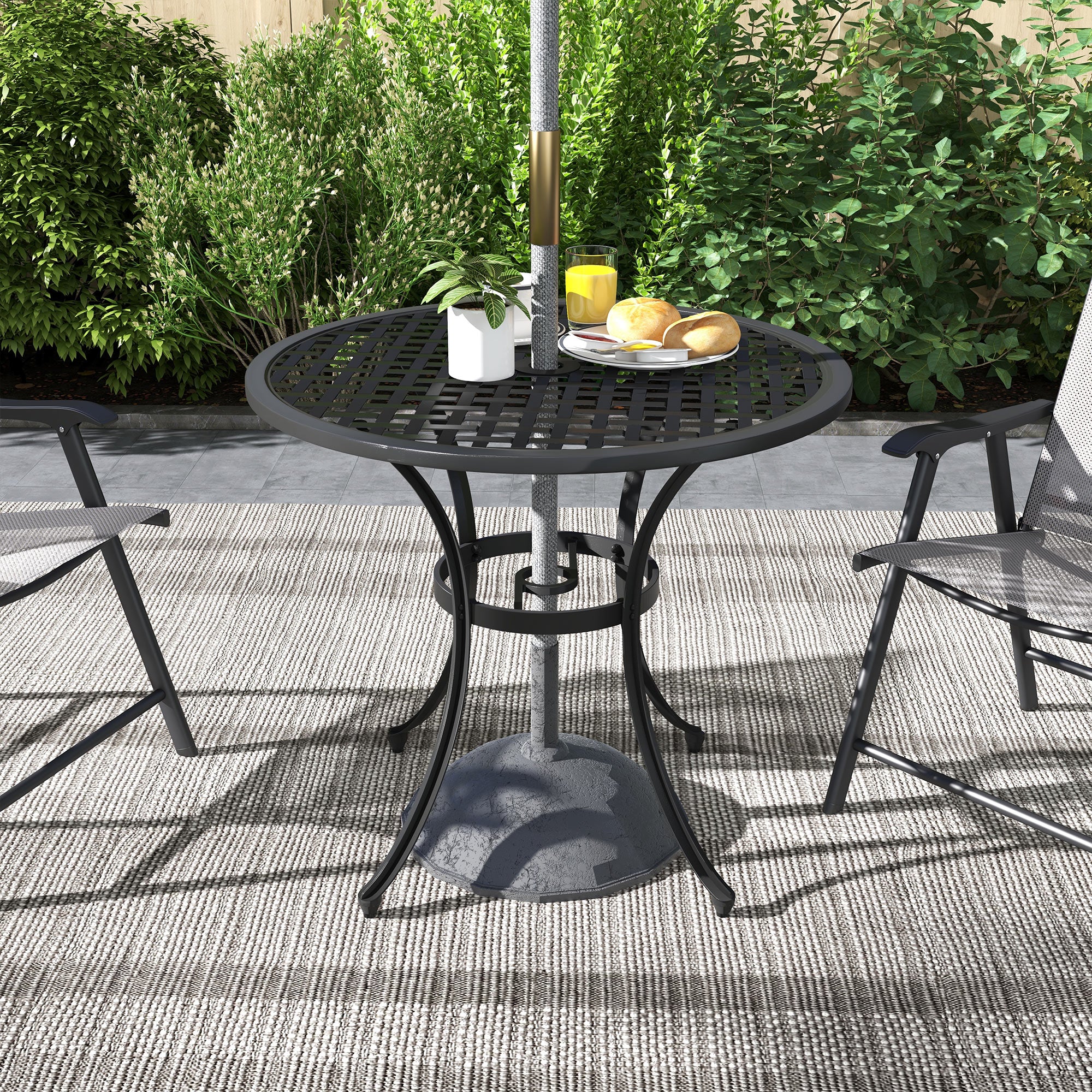 Outsunny Cast Aluminium Bistro Table with Umbrella Hole for Balcony, Black - Image 7