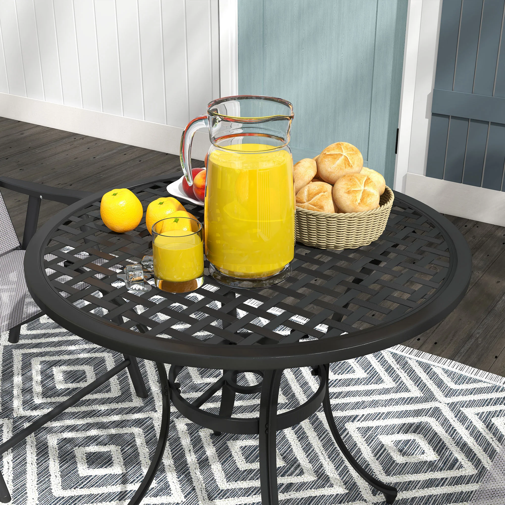 Outsunny Cast Aluminium Bistro Table with Umbrella Hole for Balcony, Black - Image 8