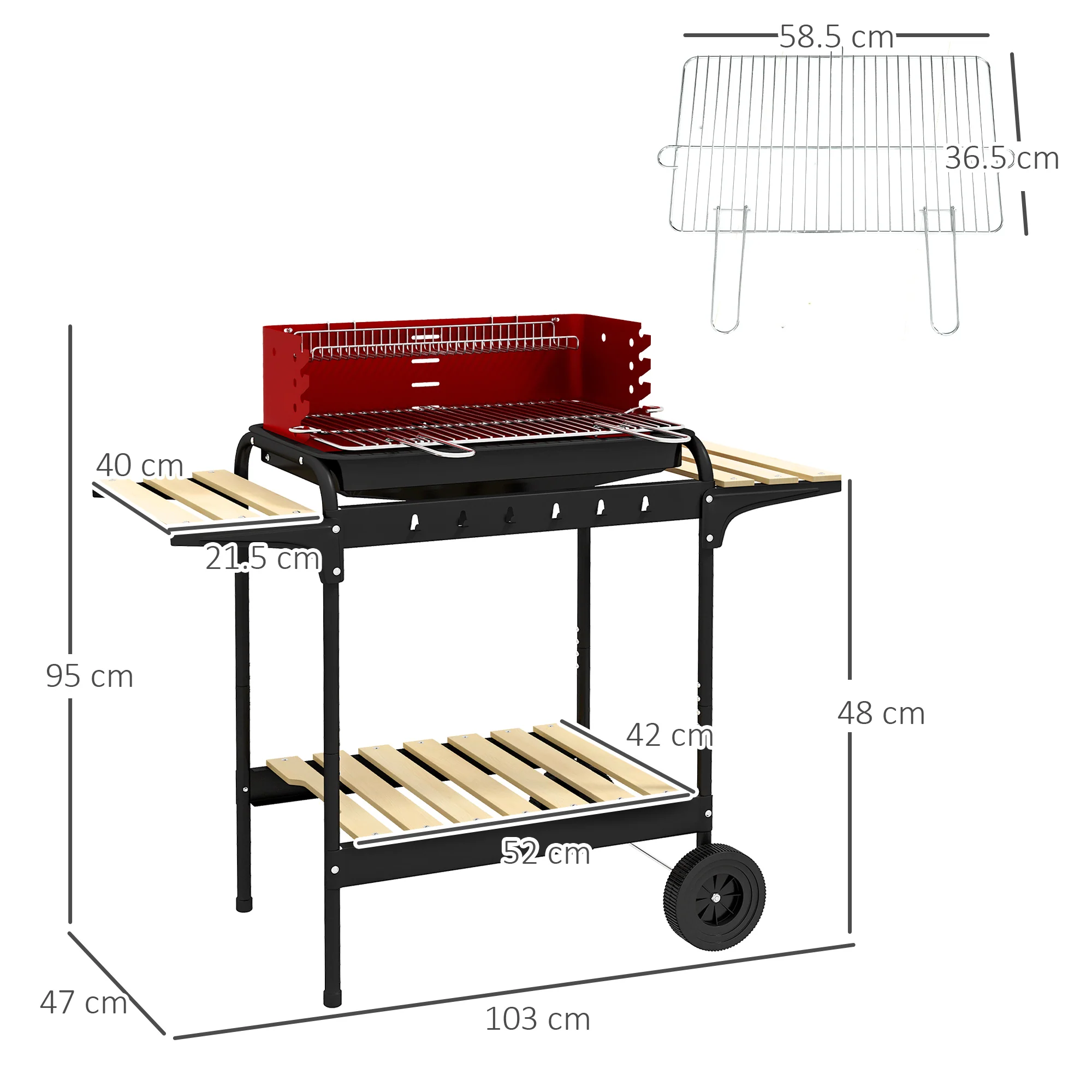 Outsunny Charcoal Barbecue BBQ Grill Trolley W/ 5-level Grill Height Ash Catcher - Image 14